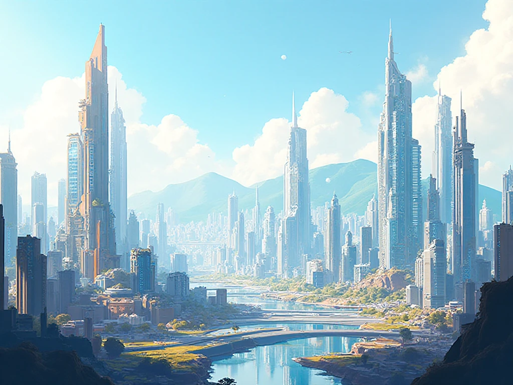 Drawing a future city with bridges and rivers, dystopian digital concept art, outdoors ruined cityscape, Environmental concept art, Matte Painting Comic Art, destroyed city in the background, cityscape ruins in the distance, Apocalyptic landscape, Ruined cityscape, post apocalyptic scenery,  Concept art, Dystopian landscape, Futuristic concept art, concept art wallpaper 4k, Apocalyptic futuristic city Realistic light effects Realistic materials