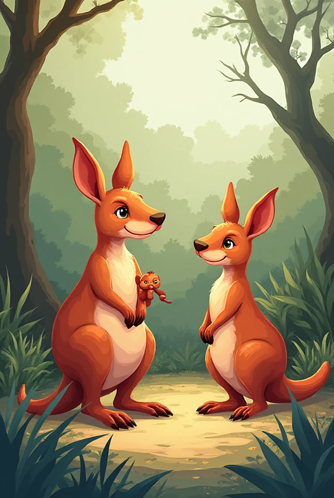 Blue Grass Tree  Australia and A kangaroo and a baby in its pouch