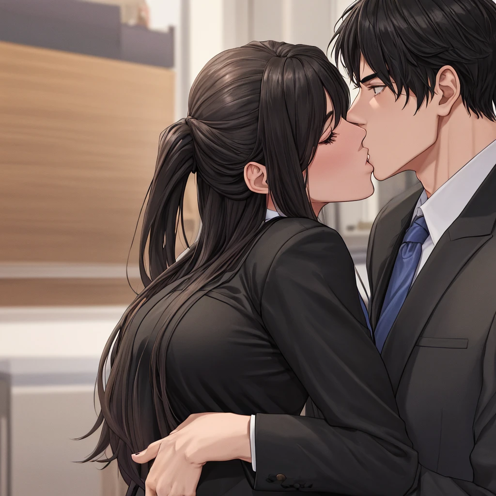 High quality,Ultra-high resolution,High-definition illustrations,asuna yuki,Masterpiece,extremely detailed, ,highres,japanese, up focus,mature hetero couple,(married secretary is glossy lips and old hairy bald Creepy old ), ,Casual office style,office boss room,saliva,sweat,,moist skin,,beautyfull ,long intricate hair,mole under eye,blush,((passionate kiss: 1.4))