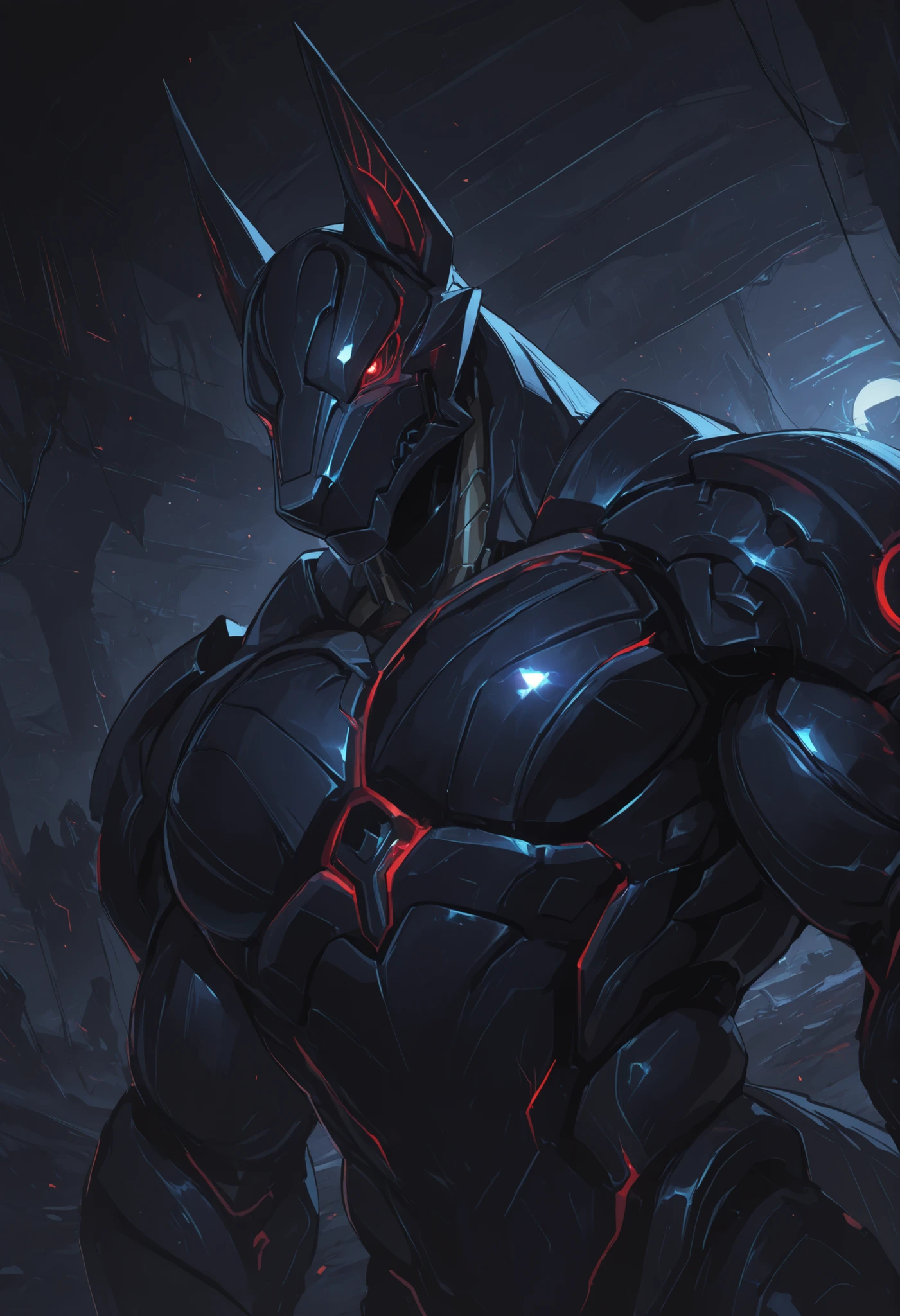 score_9, score_8_up, score_7_up, score_6_up, score_5_up, score_4_up, gigerworld, anthro jackal, heavy armor under the jacket, bulky, wide chest, monstrous
cybrog, anthro, jackal, male, Muscle, Delicate face, Delicate eyes, 1 big tail, (glowing LED), rubber goo body, evil looking, crimson glowing eyes, black steel scales, black and evil armor, futuristic evil armor, heavy armor, snout-cover armored mask, faceless head, balanced physique, muscle-shaped armor, war machine, muscular physique, thick arms and legs, claws, warframe, cyborg,
hands behind the back, levitating, advanced and stylish design, dutch angle, portrait, upper body focus, minute details, detailed background, newest, debris, ruins, underground laboratory, extremely detailed CG unity 8k wallpaper, realistic, masterpiece, highest quality, realistic, masterpiece, highest quality, lens flare, unreal engine, trending on ArtStation, Intricate, High Detail, dramatic, realism, beautiful and detailed lighting, shadows