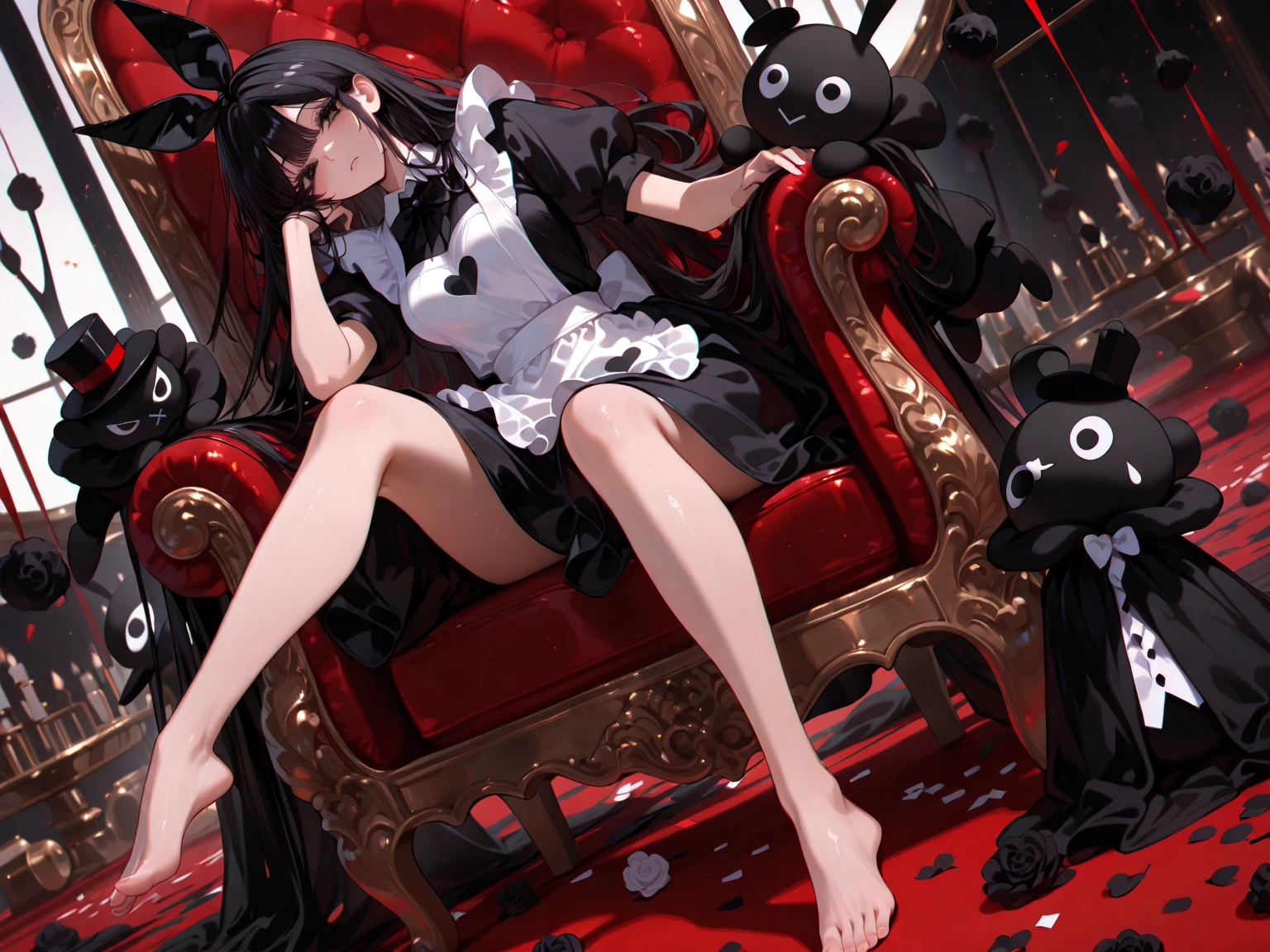 Anime girl in red dress sitting on sofa, Rin Tohsaka, , A succubus in a short, tight dress., Charming anime girl, ??????? covered and NRF, anime cel shading, anime style 3d, Cell - Shaded Art Style, (NRF) safe for work, anime ???????? magic handsome witch, NRF version, Cell-shaded adult animation