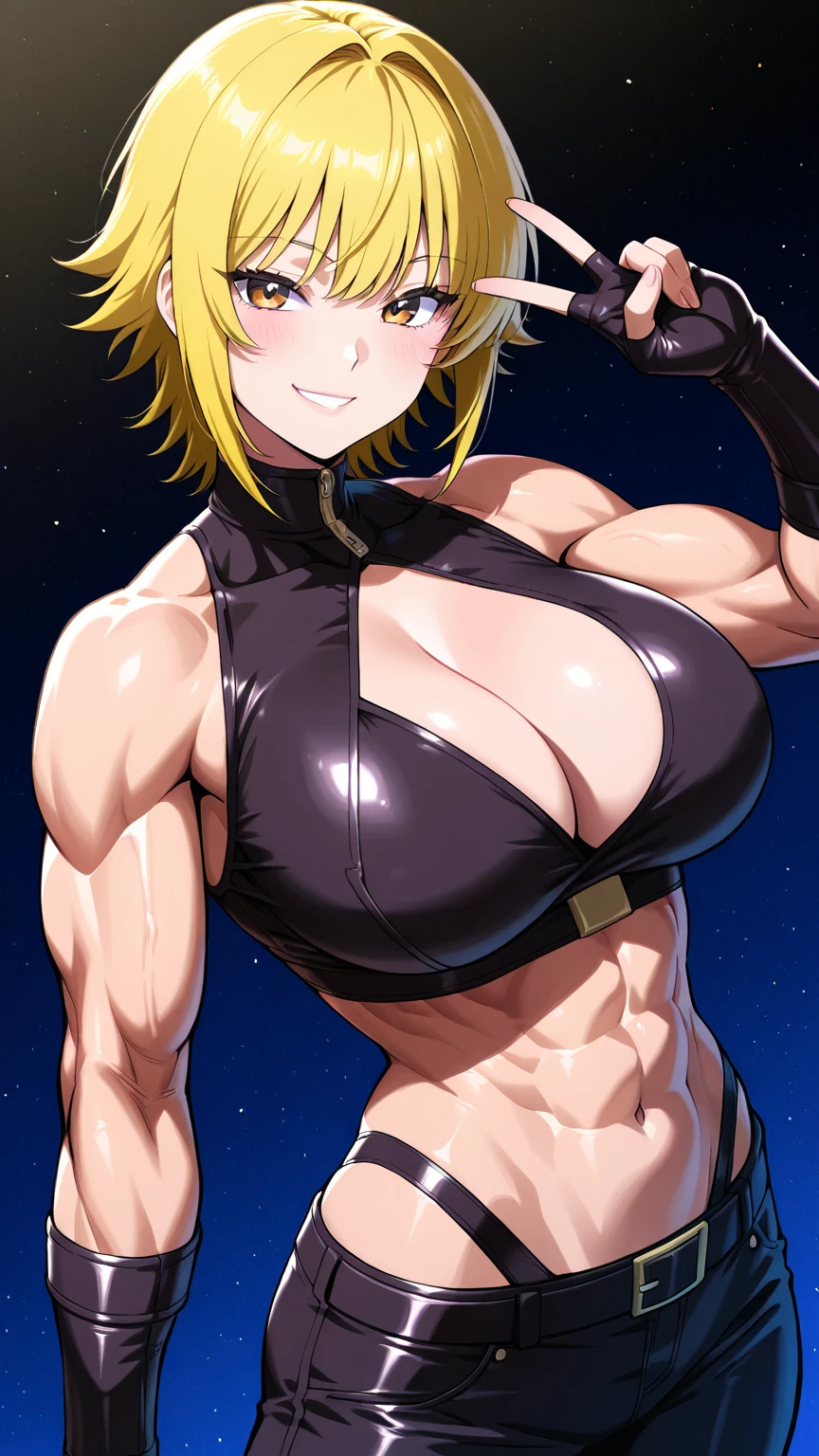 frown sad (((muscular girl toned body massive ???????))) yellow eyes hair between eyes pale skin