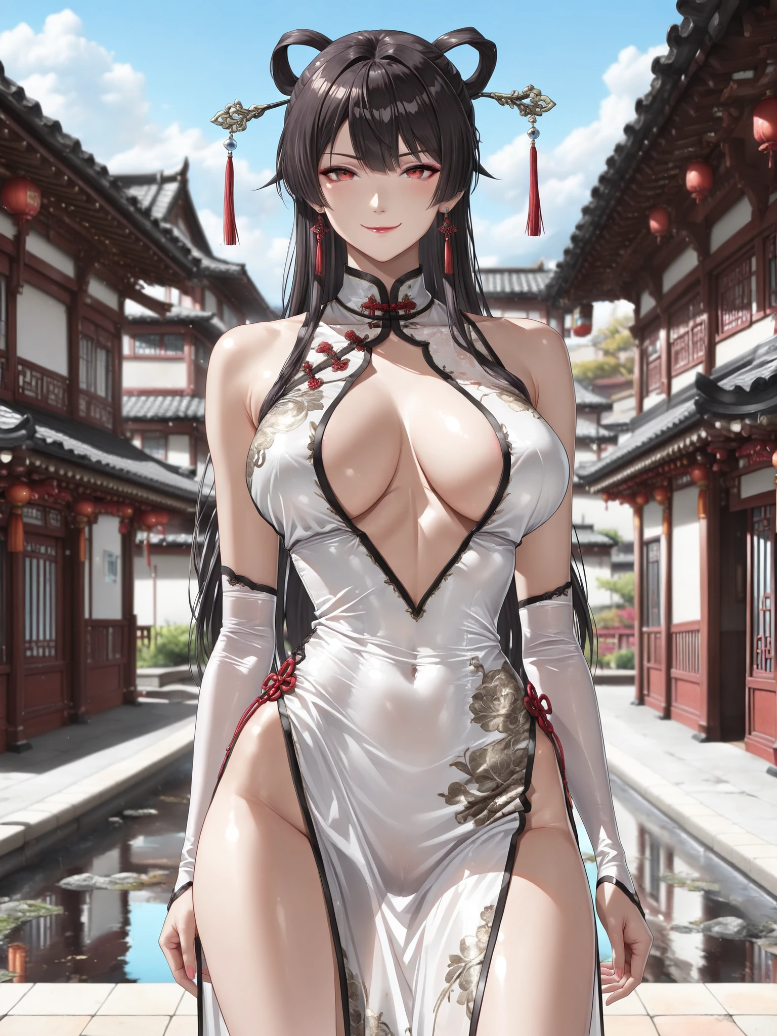 Score_9, Score_8_up, Score_7_up, Score_6_up, Score_5_up, Score_4_up, Source_anime, looking to viewer, sexy, small smirk, Best quality, High quality, Detailed, High resolution, 8k, Ultra high res, highest quality, ANIME masterpiece, 1Girl, alone, silk Sakura dress, seducing, (typical traditional Chinese dress) beautiful, standing outside, house in the chinese high mountains, bid pond, tradicional chinese, (seduction), ((large apart breasts)), depth of field, cinematic, sexy poses,
(intricatedetails), (UHD 8K), (detailedeyes),  (High definition), 8k, cinematic,