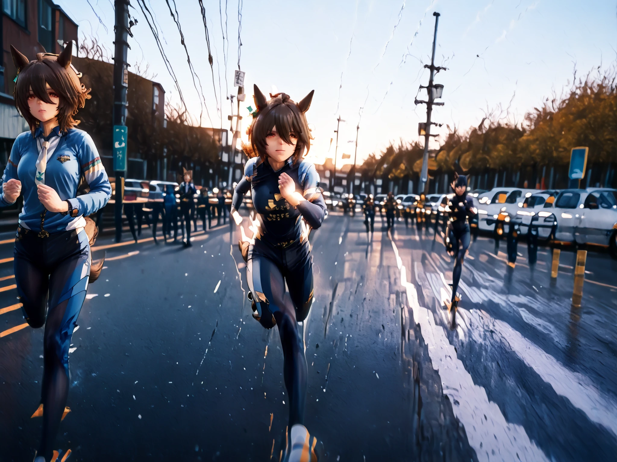 A photorealistic 3D detailed character, jogging pose, neko cat style, eccentric sneakers, hyperrealistic, cinematic lighting, highly detailed, intricate textures, dynamic motion blur, 4K, hyper detailed