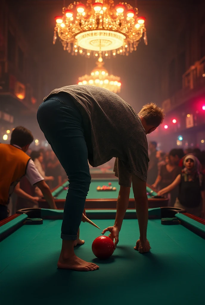 Two 12 years old chubby male boys with booty ass wearing tight ,playing snooker in desert. No girls or women in the scene just chubby male boys. Full body lenght shot