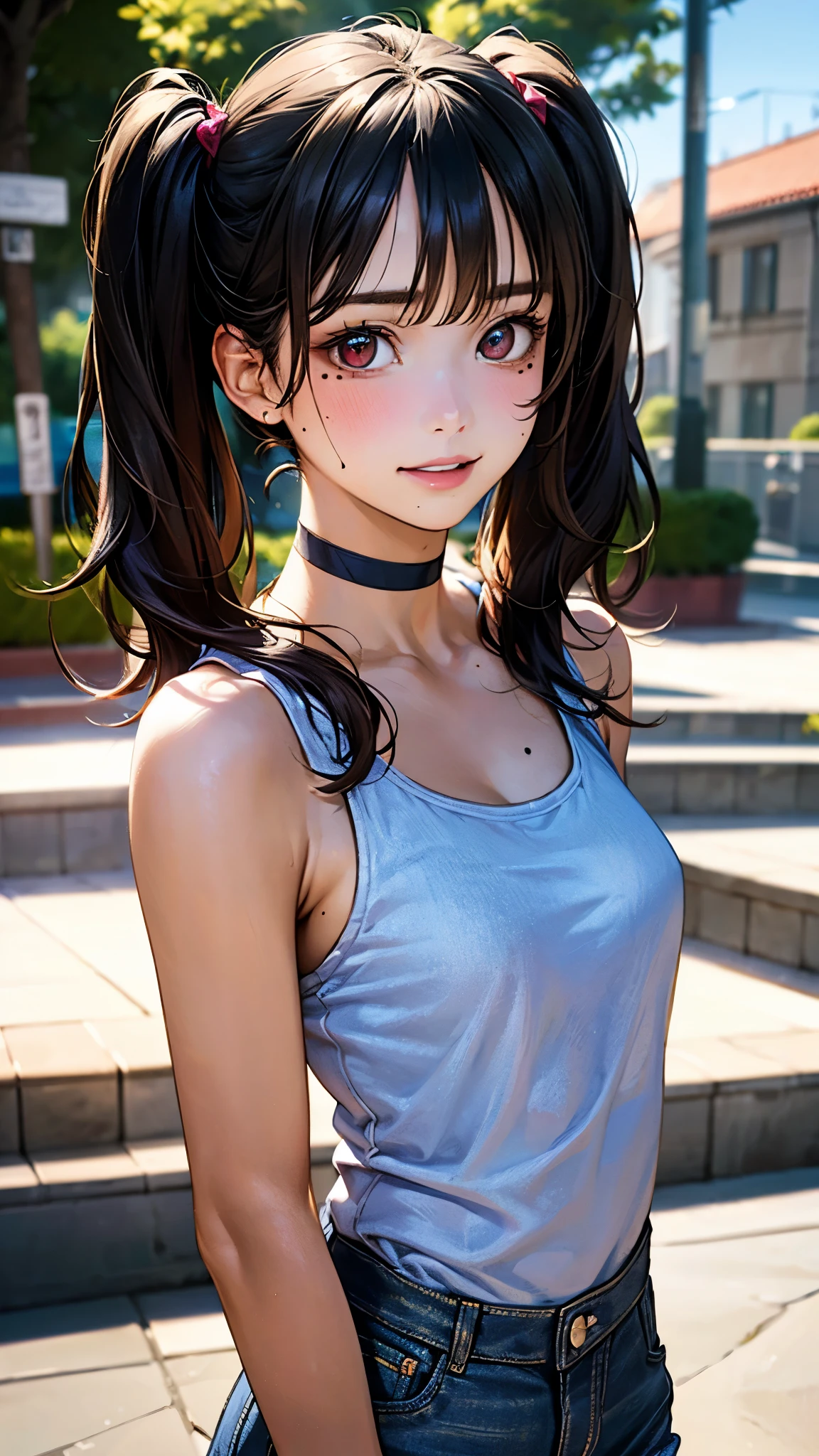 (masterpiece:1.3, top-quality, ultra high res, ultra detailed), (realistic, photorealistic:1.3), beautiful illustration, perfect lighting, natural lighting, colorful, depth of fields, 2024s, ,
beautiful detailed hair, beautiful detailed face, beautiful detailed eyes, (perfect , anatomically correct, super detailed skin), white skin, shiny skin,
looking at viewer, 1 girl, teenage girl, cute and symmetrical face, perfect face, perfect eyes, perfect body, babyface, cute face:1.2, tiny,
(short hair, bob cut, long sidelocks, brown hair), swept bangs, brown eyes, drooping eyes, sparkling eyes, long eye lasher, (, thighs), slender,
(detailed cloth texture), break ((blue sleeveless tight mini dress)), (( lines)), (), break (wet with sweat),
(beautiful scenery), summer, midnight, (city:1.2), standing, (), ((surprised face)), blush,