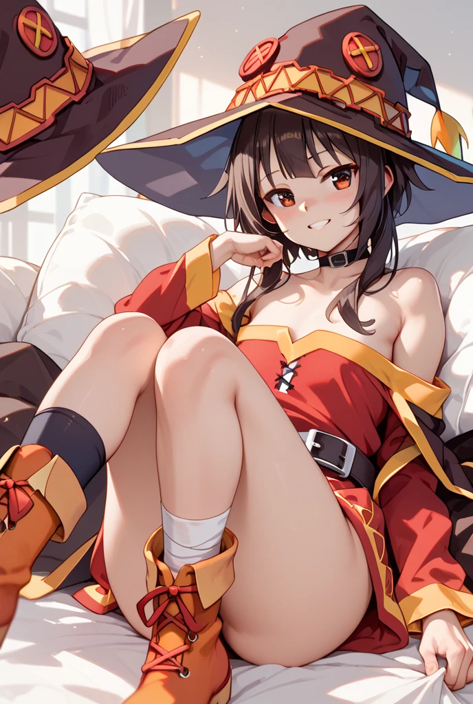 masterpiece, best quality, 1 girl, detailed beautiful face, megumin, witch, no panties, ?????????, ?????, ??????????, ????, +18