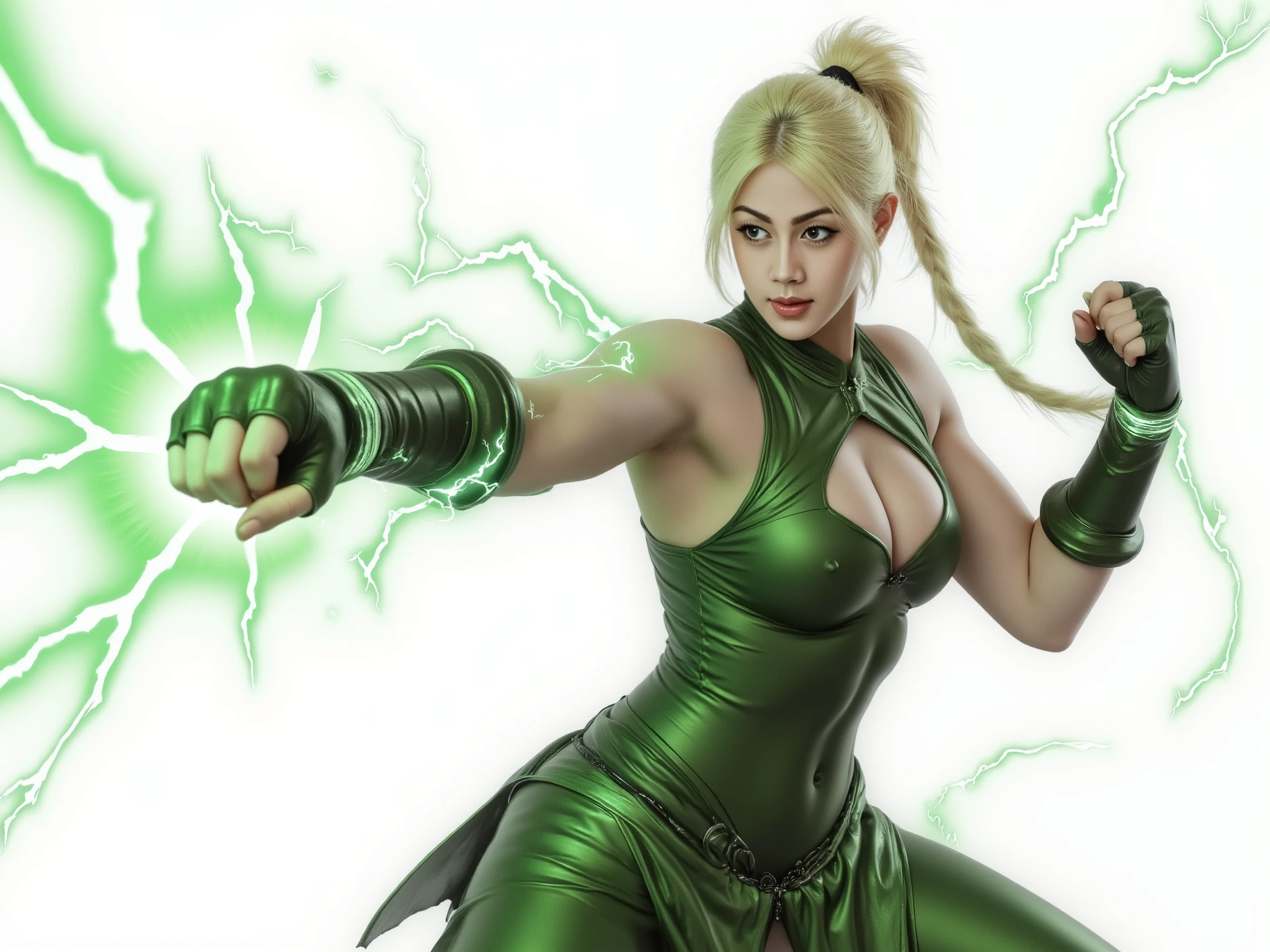 Create a realistic dry brush stroke painting of the green electric Blanca from streetfighter character with an epic pose during a realistic, perfect, sharp, and very epic fight.