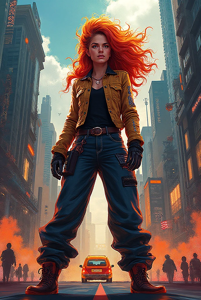 cyberpunk ginger vixen at central plaza of post apocalyptic city, Light field photography, wide angle lens f/2.8, ultra insane high resolution intricate textures, texture indentation, 32k raw professional photo, perfect perspective, perfect geometry, ultra insane ambient lighting, ultra insane ambient shadows, luminism, ultra detailed busy background, bouncing lighting, tessellation, maximalism, IPA Award wining masterpiece, art by Afremov, Kashin, Aenami, Jeremy Mann