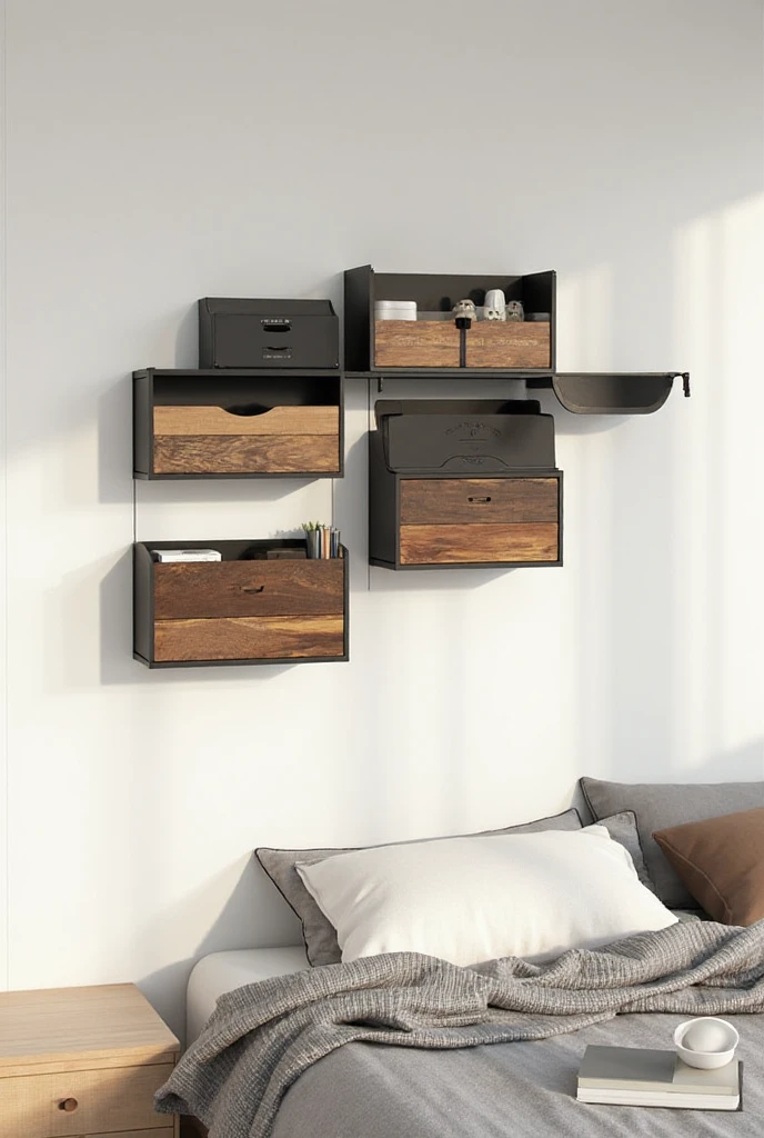 Wall Pod Storage Wall-mounted magnetic storage pods in reclaimed wood and matte black ...