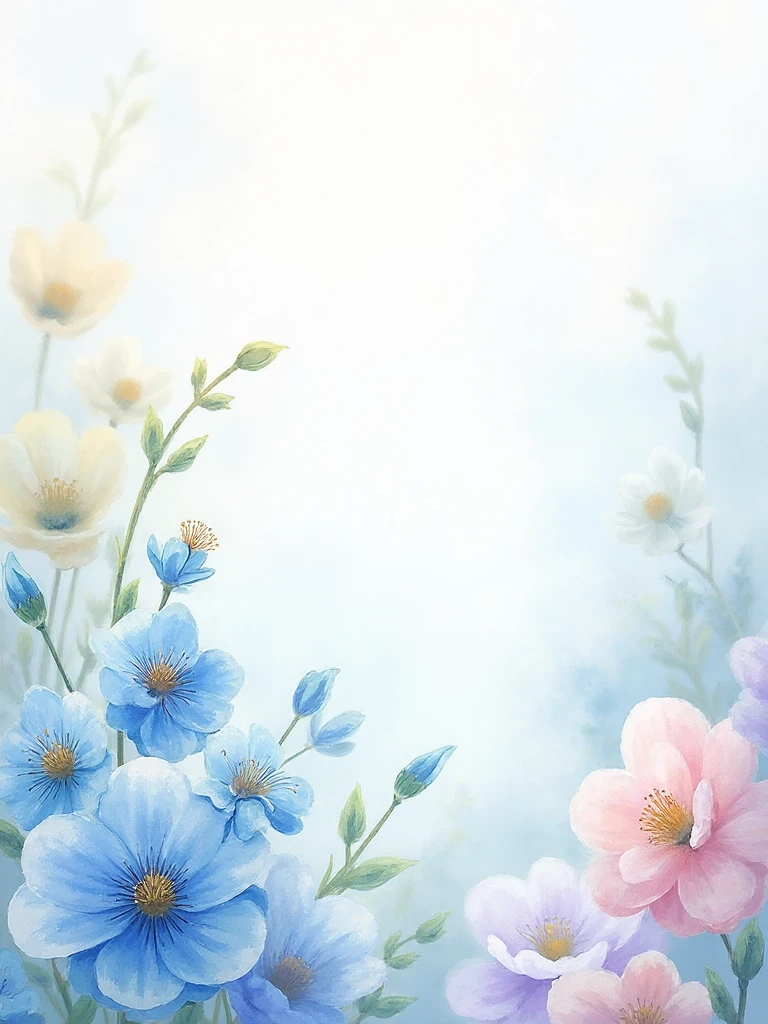 Watercolor floral background with pastel blue flowers, light pink ...