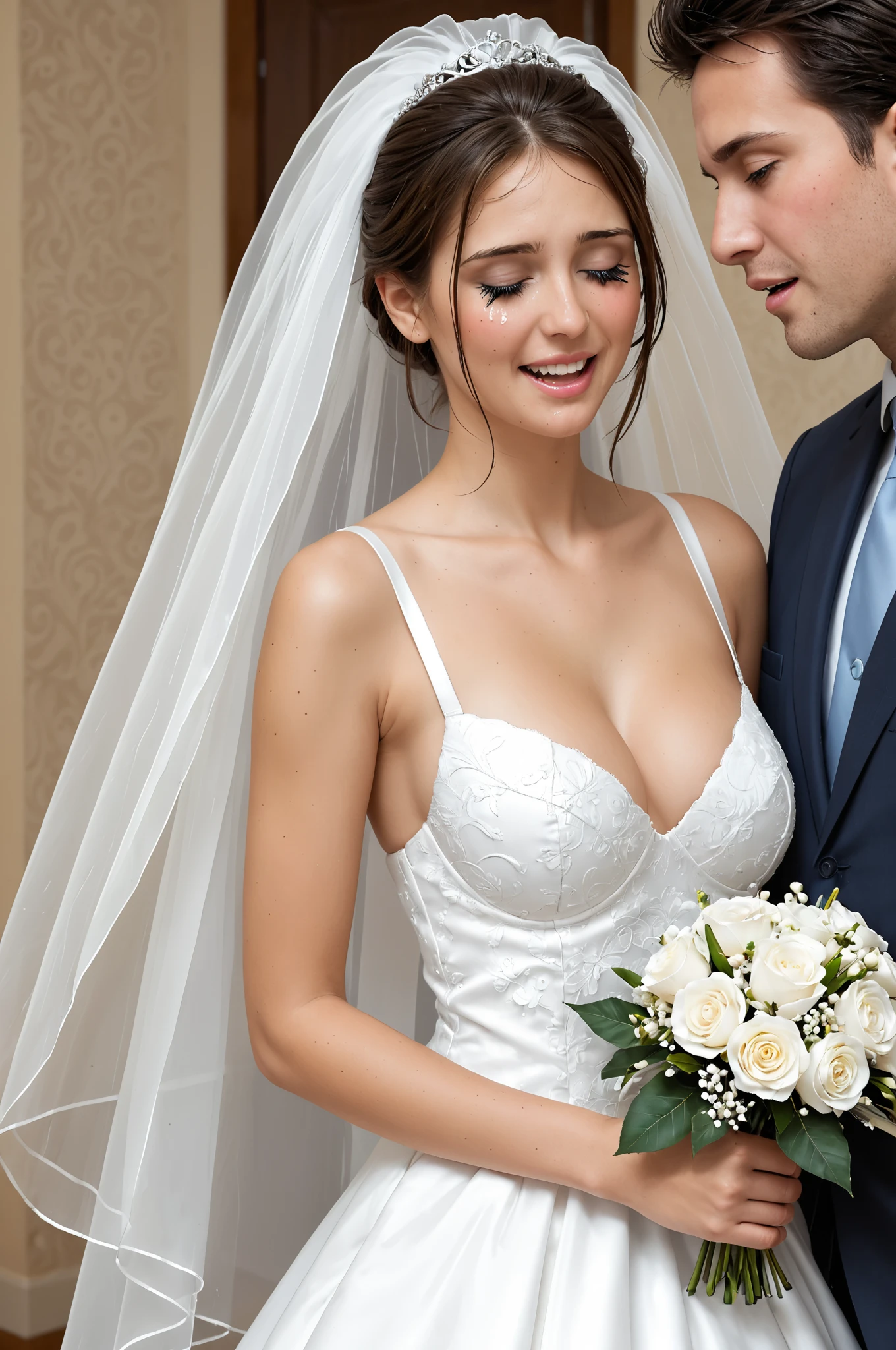 score_9, score_8, score_7_up,8k, 4k,ultra detailed:1.5), Masterpiece, best quality, high detailed, high resolution,((extremely detailed beautiful girl)),((BEAUTIFUL WOMAN)), ((perfect face)),(((extremely detailed face))), (((beautiful detailed eyes))), ((1girl)),  looking at viewer,   real person, uper body:1.3,reaching out:1.9, , copper hair,london bride,random location, (((chinese))),((from very high)),((arched back)), (huge breasts,