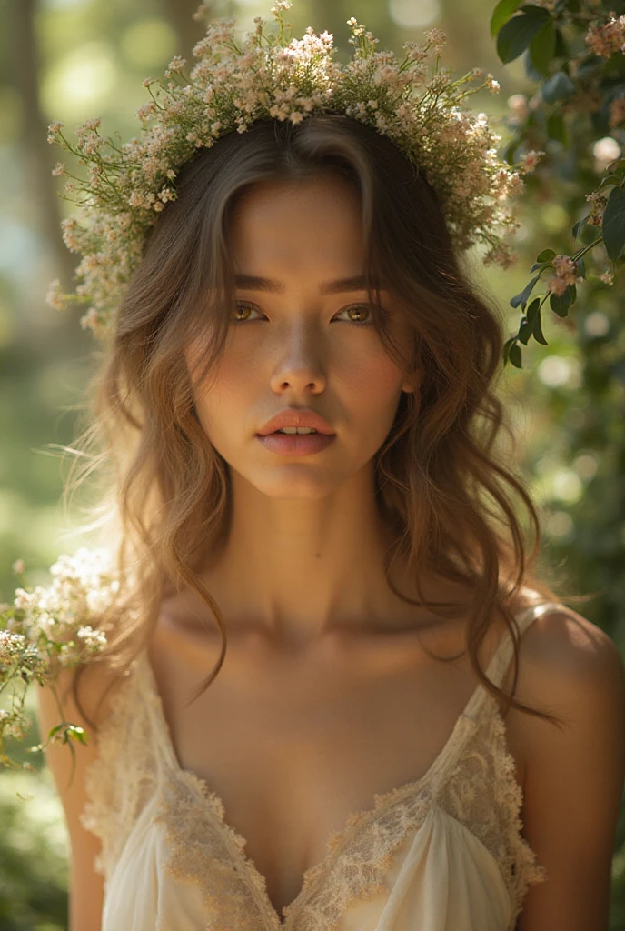 A high-fashion model in a flowing Elie Saab dress, posed amidst an enchanted forest. Tim Walker（Tim Walker）For Mary Claire（Marie Claire）The photographed profile harmoniously blends fashion and nature – AR 2:3 50 --style raw --auto --s 2