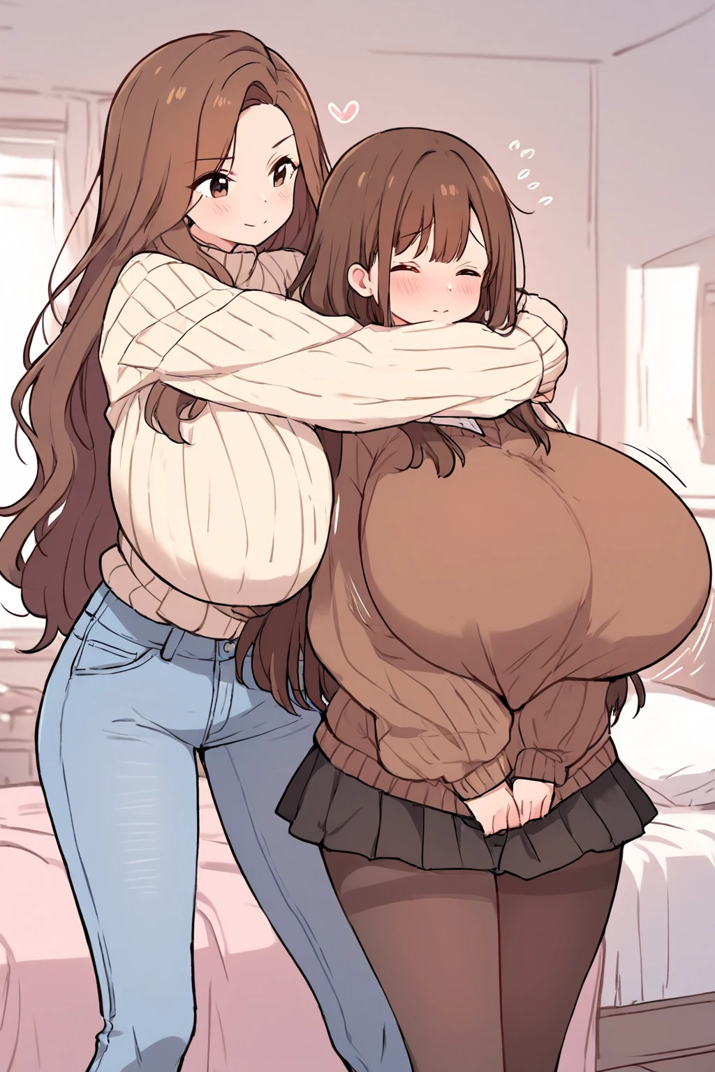 a comic page about a fully pajama wearing 24 year old extremely fat woman with ginger pigtails adjusting to her first night with her 40 year old busty mother with long gray hair as her second head on her immobile two headed body. She’s clearly uncomfortable with feeling her mother ?????????? her now two headed 1200 pound morbidly obese body, using one hand to pleasure herself with her hand under the cover of the blanket as she watches a video on her phone. Her mother is telling her how much the two of them need this relief as she plunges her hand into them both, she’s looking deep into her daughter’s eyes as they share their first earth shattering ?????? since mutating into a freakish two headed conjoined mother and daughter and repressing her urges. Her daughter has clearly never orgasmed before and is embarrassed about her mother doing it for her.