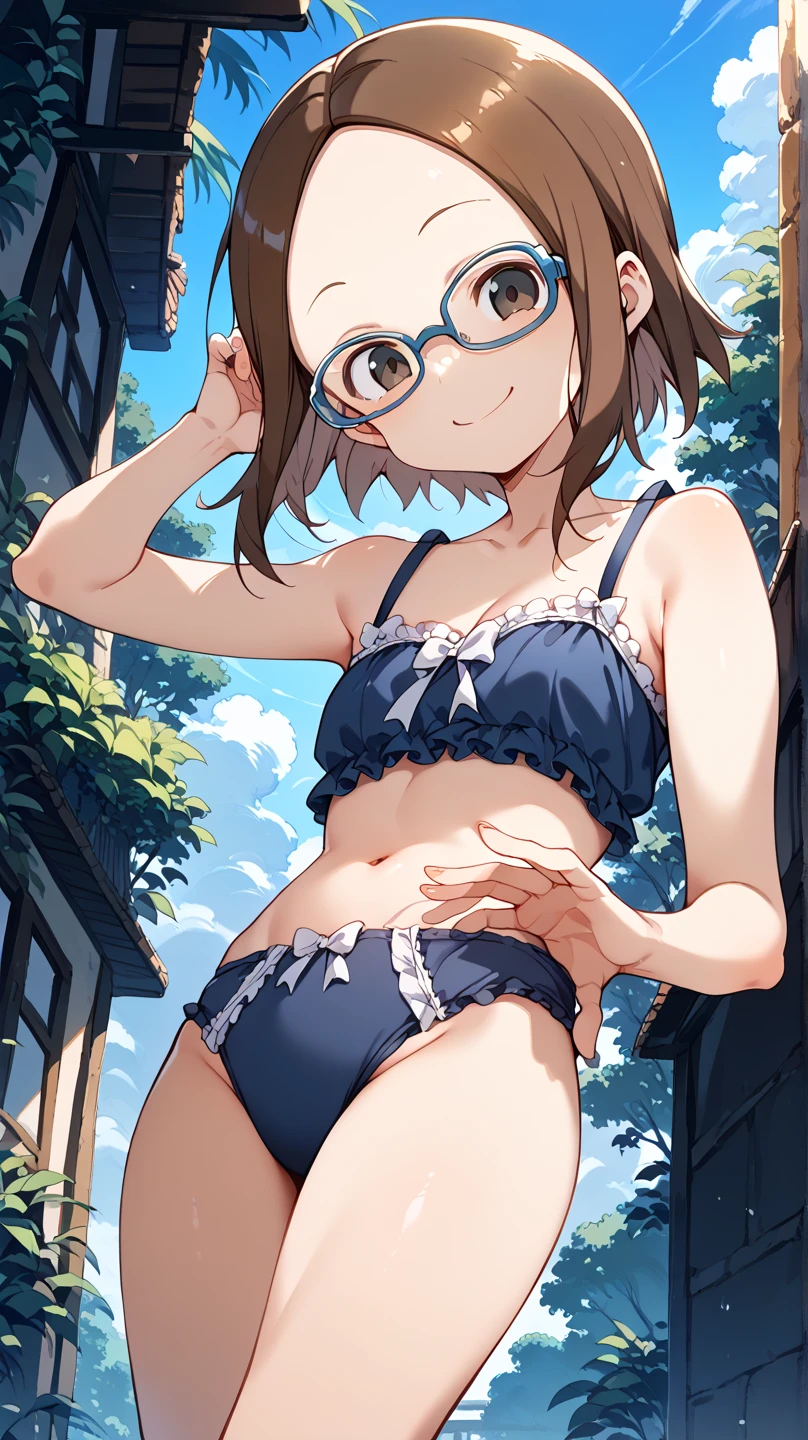 figure, better lighting, (highest quality), (8k),  dark lighting, Angle from above; Cowgirl, sit on the girl; spread your legs, Place your hand in front of your crotch, insert, ecstatic smile, Enchanted face, lazy smile, Sweaty lower body, (A large amount of fluid dripping from the crotch), (small tits:1.7), (small breasts:1.9), (breasts without bulge:1.8), (flat chest:1.9), (big areola:1.8), (slender body), 股間にinsert, (expose one&#39;s chest), (expose female genitals:2.0), (Completely naked:1.8), (not wearing underwear:1.5), (not wearing clothes:1.5), (blonde:1.5), (medium long hair:1.5), (Patsun bangs:1.5), (Glasses:1.5)