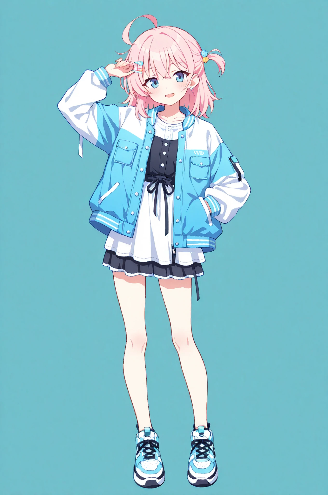 (masterpiece, best quality, highres, highly detailed, sharp lineart, vivid colors), 
blue archive style, anime style, full body, facing viewer, no background, neutral pose, 
kind and gentle aura, soft expression, friendly, casual outfit, comfortable jacket, 
easy-to-move clothing, natural posture, 
one hairpin in hair, ahoge, 20s young woman, no halo
