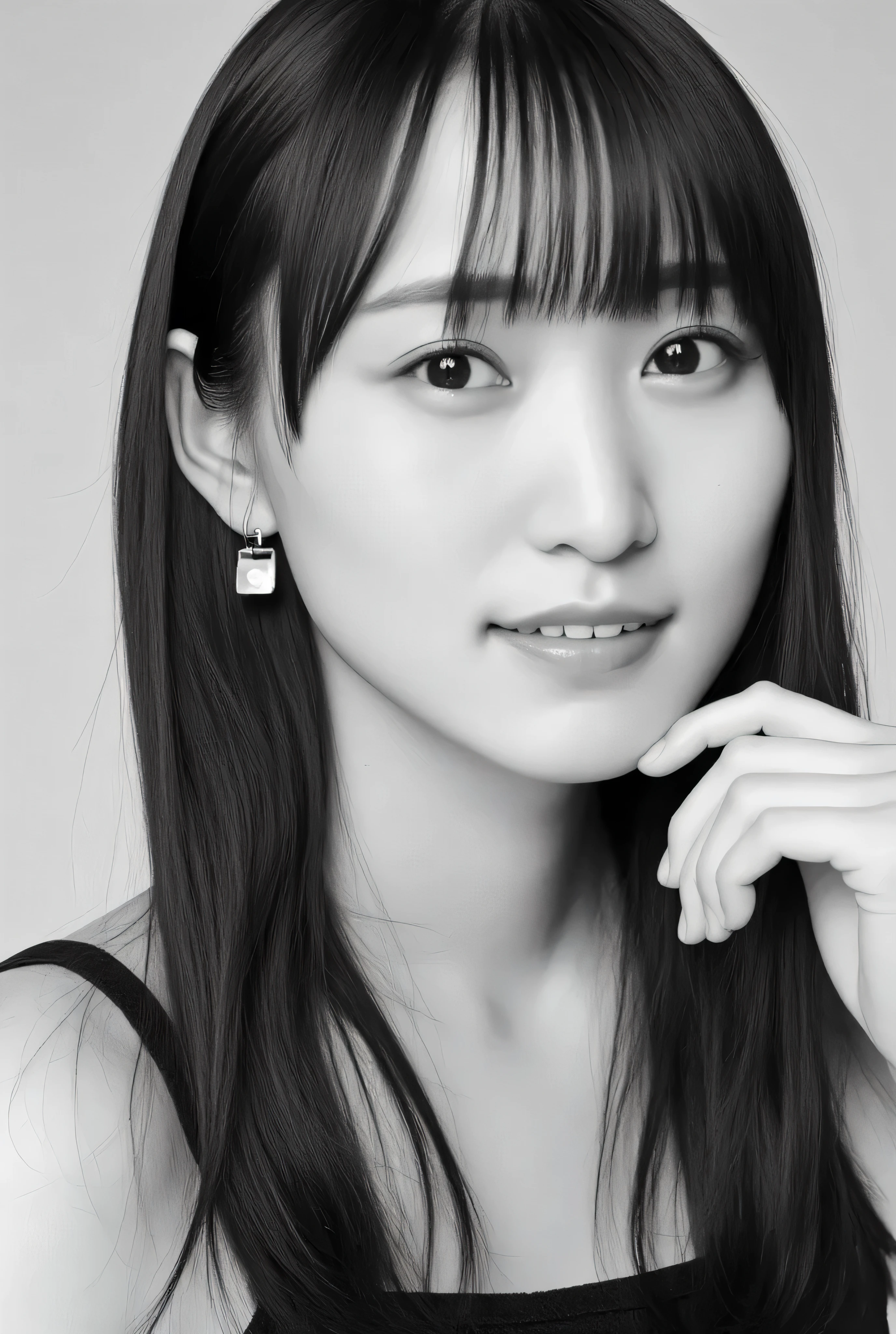 She's in an attractive camisole, making a big heart shape with both hands, in front of your chest, cute smile up、Monochromatic Background