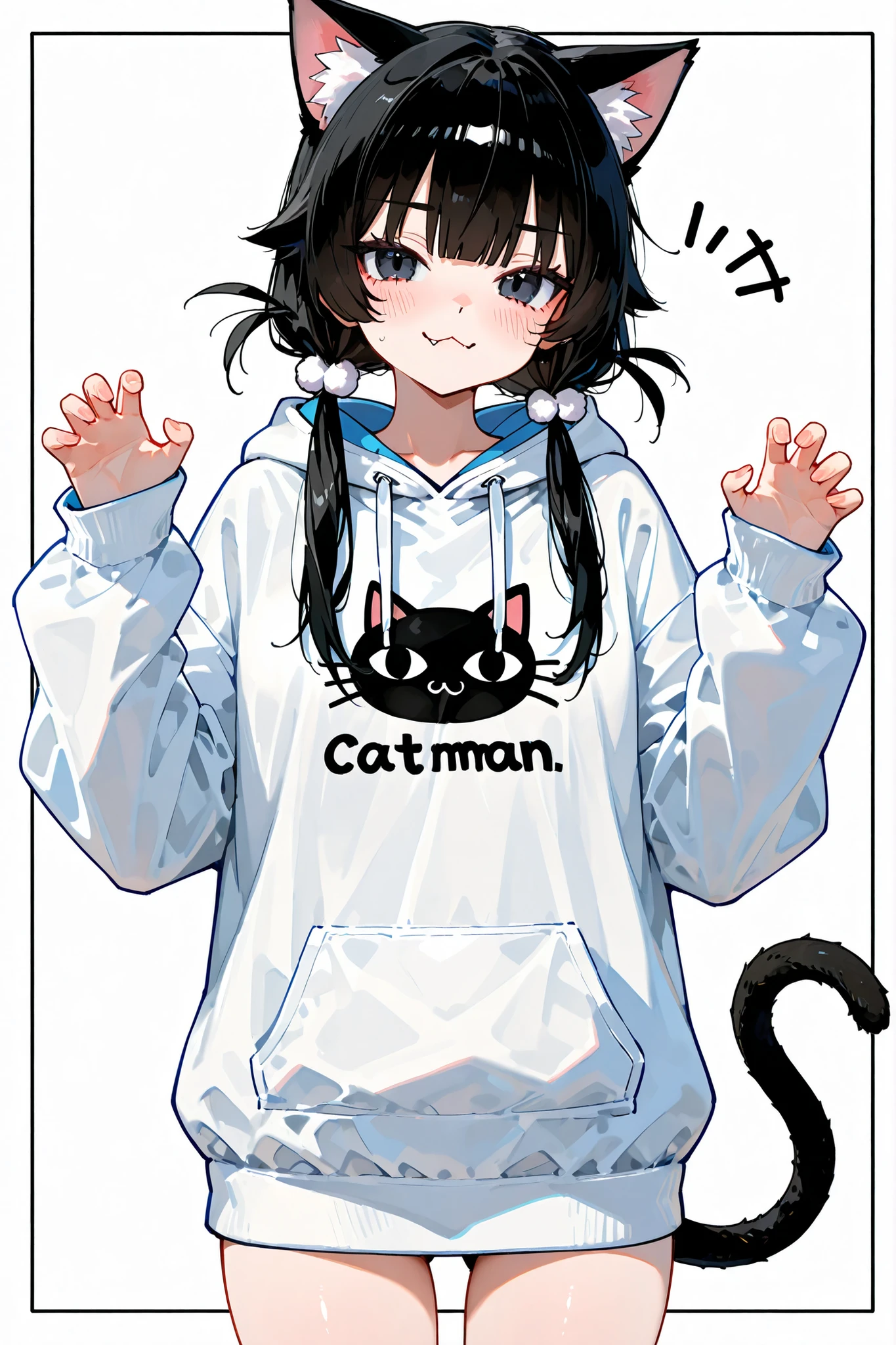 Catman。cat ears and cat tail。Petite。Cat face。hoodie。black hair pigtails