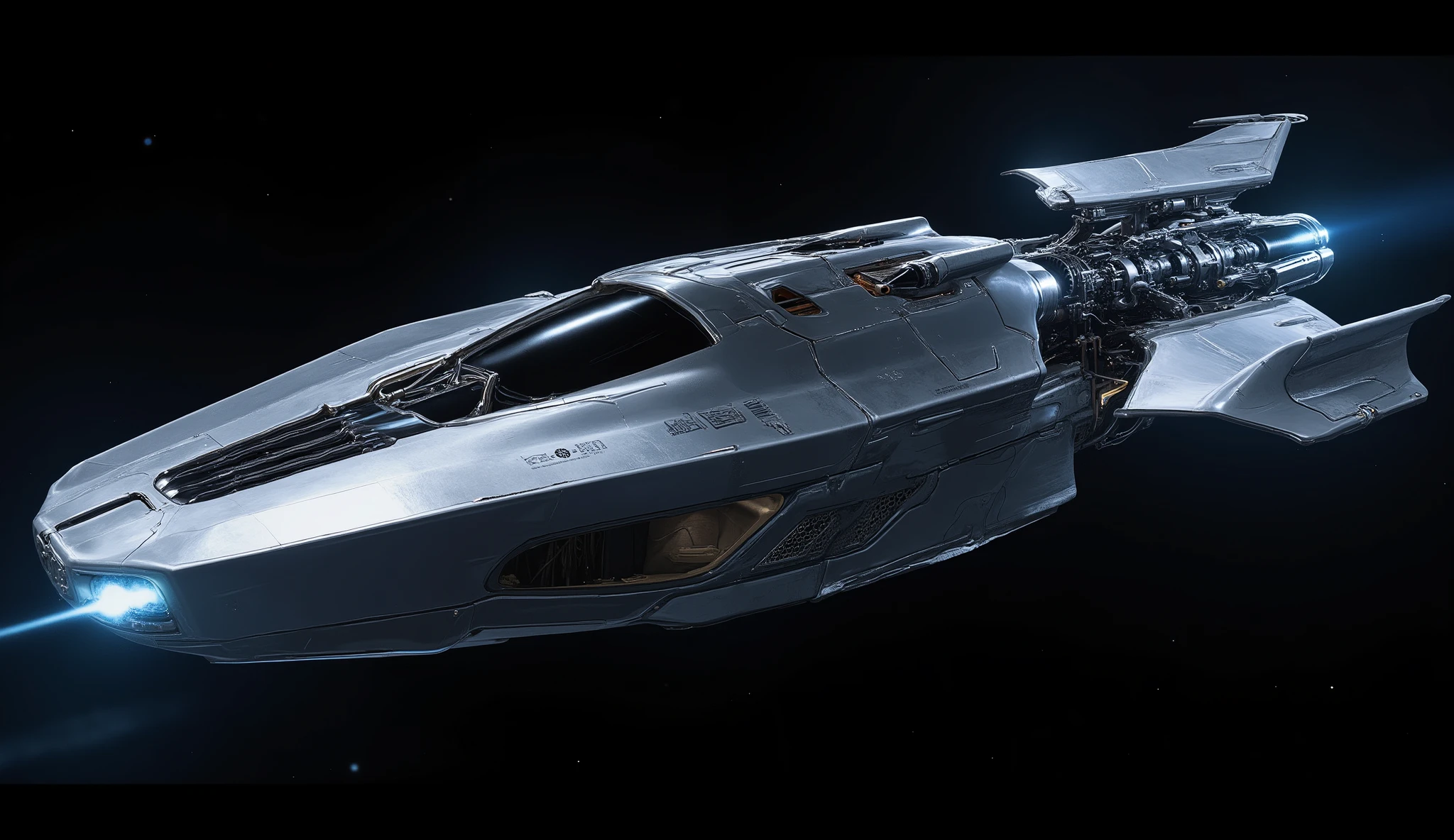 F1 interplanetary races take place in space, the car is made in the shape of a needle, with a jet engine at the back and shunting engines on the sides.