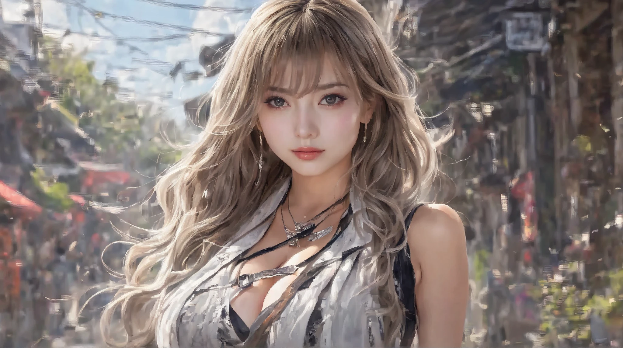 HD32K, 8K, absurdres, detailed photorealistic image, realistic skin texture, sharp focus on face, intricately detailed face, BREAK portrait of japanese female mage, hkmagic, 26 years old, make-up, mascara, blonde hair with colored streaks, bangs, sidelocks, long flowing ponytail, earrings, hair ornaments, extreme closeup, wearing leather bustier, detached sleeves, holding spellbook, forest at night, moonlight, dynamic lighting
