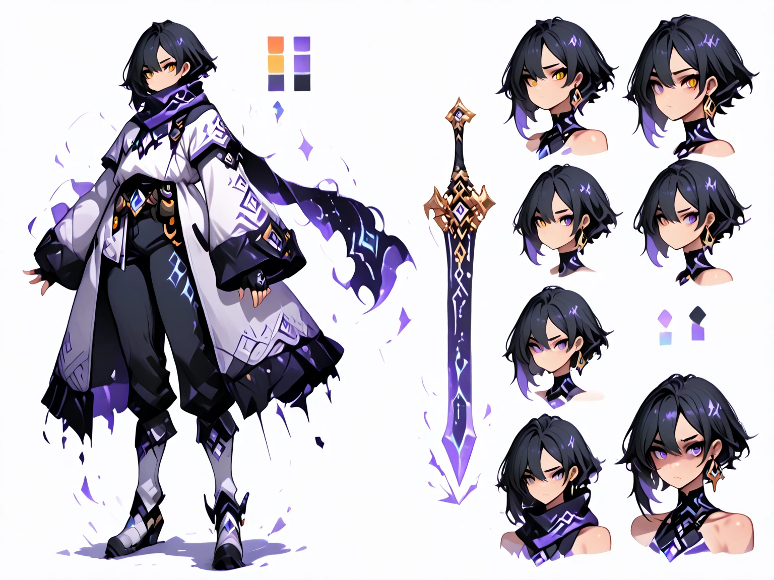 (Masterpiece, best quality), detailed, 1 man, ((character concept art)), ((character design sheet, same character, front, side, back)), full body, body complete, 1 Male, 1 Man, Detailed face, character design sheet，full bodyesbian, Highly detailed, character sheet, character design, Many parts, dark skin, angel wings, long ponytail purple hair, male angel outfit, masculine, muscle male god, muscle man, male muscle, manly, male angel, Muscle male with purple long ponytail hair,  beautiful man