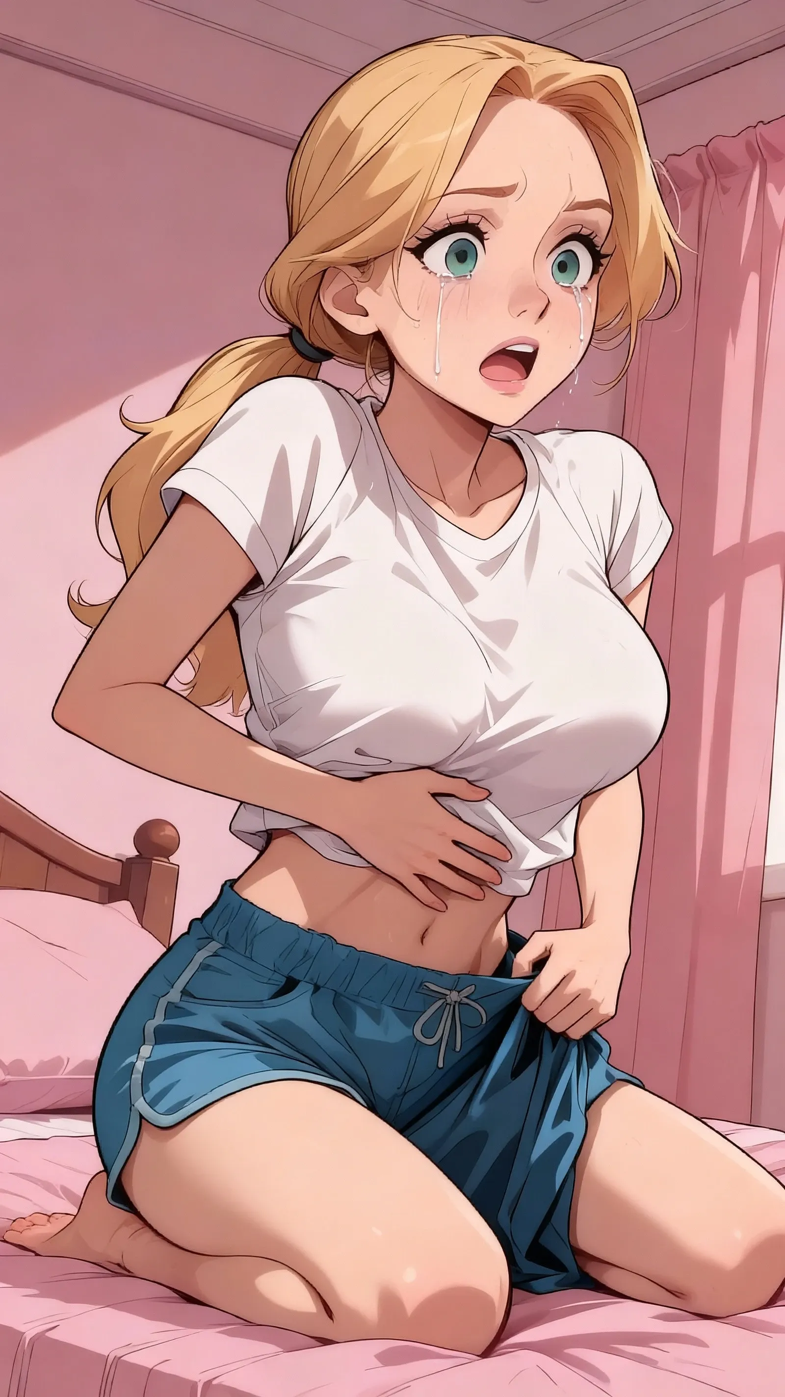 Meth addict, broken home, gang (masterpiece), best quality, expressive eyes, perfect face, ((a teary beautiful  girl being spanked)), unclad, skirt lifted, (red bottom), pinned down, puffy nips, damsel in distress, ((cute  body)),  (thighs spread open), ((beautiful  Taylor swift face)),ryona, short, slap mark, dripping, spurting 