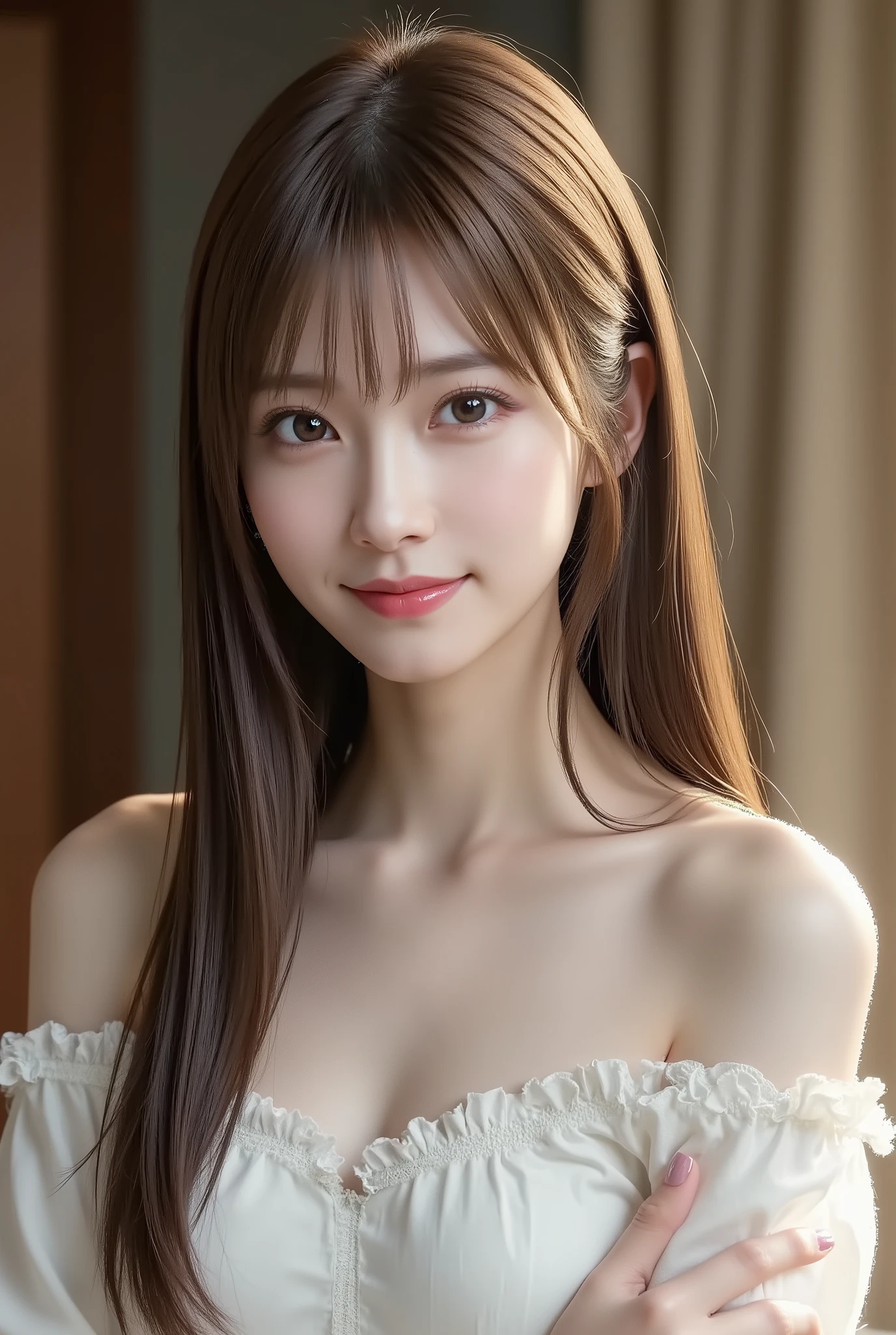 1girl, long hair, straight hair, bungs, from front, full body