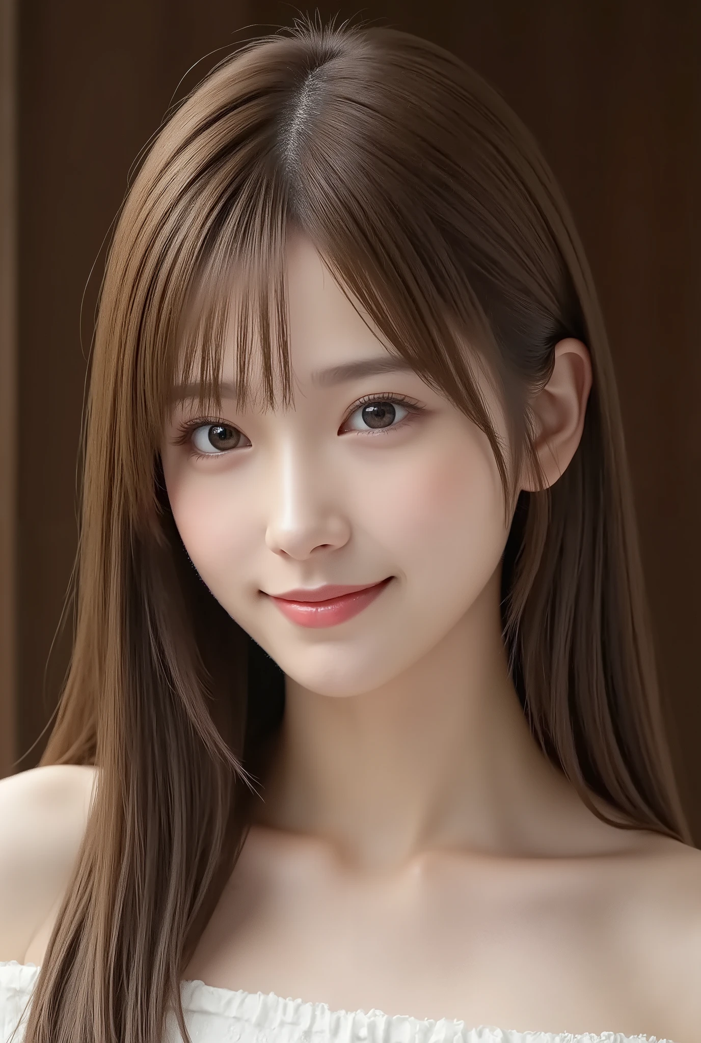 1girl, long hair, straight hair, light smile, dark brown hair