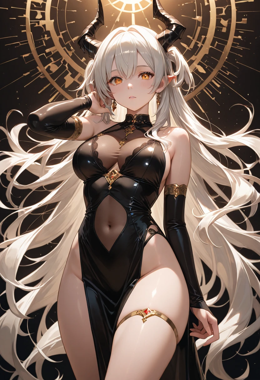 1fille, Regarder le spectateur, pale skinned, Cheveux courts, cheveux blancs, yeux jaunes, Jeanne Alter (Fate), absurdes, Ultranet, 8k, Golden bikini, Yeux d'or, gros seins, Nipples