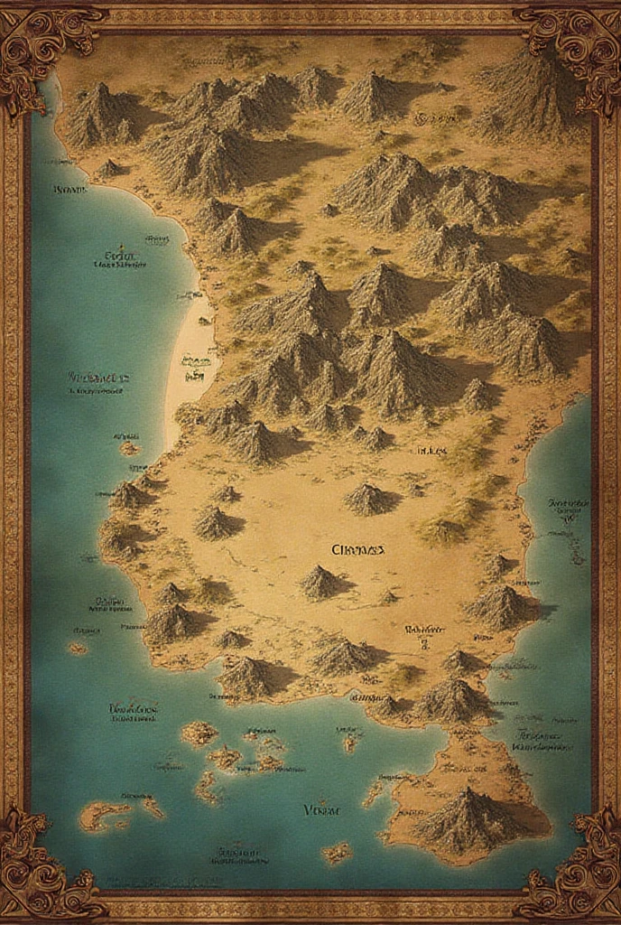 Map of a medieval fantasy world, detailed and artistic, ancient scroll ...