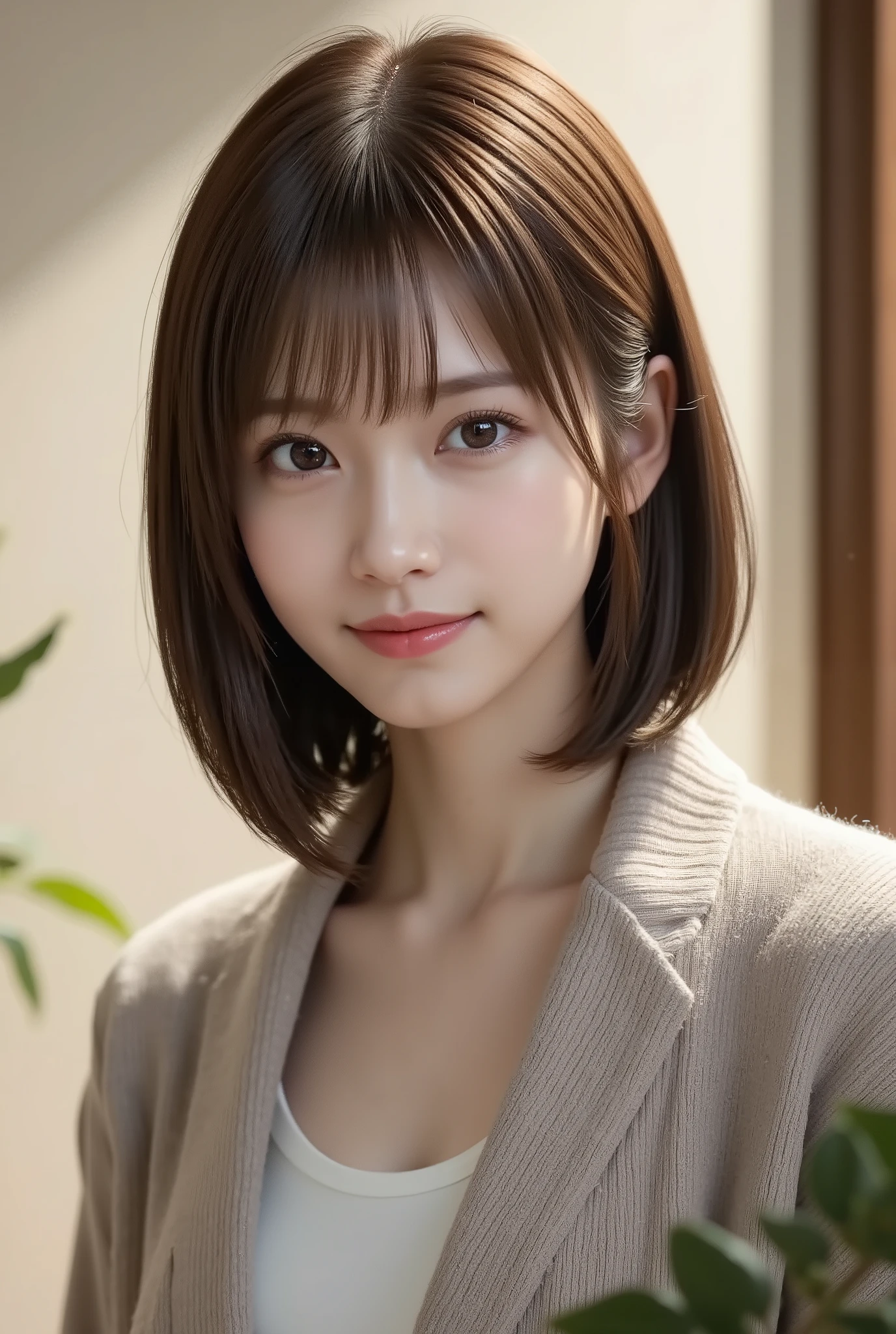 1girl, short hair, straight hair, bungs, from front, full body