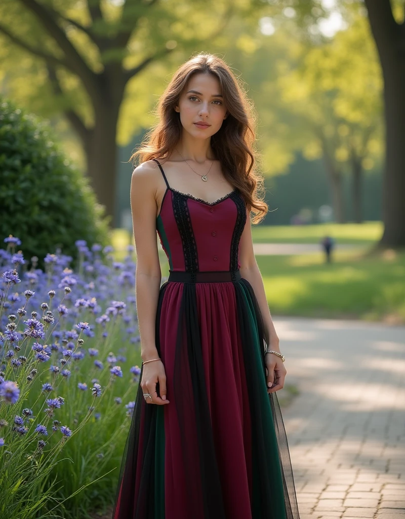 realistic body shot photo of sad dutch big long hair woman dancing in front of camera wearing long red summer dress, meadow, glamour photoshoot, perfect , Perfect eyes. Perfect hands with 5 fingers on each hand. fit girl, looking into the camera, strong hip:1.2, wide hip:1.3, 36 yo woman. (Eye makeup:1.1), (highly detailed skin:1.1), RAW, analog style, sharp focus, 8k UHD, DSLR, high quality, Fujifilm XT3, grain, award winning, masterpiece.