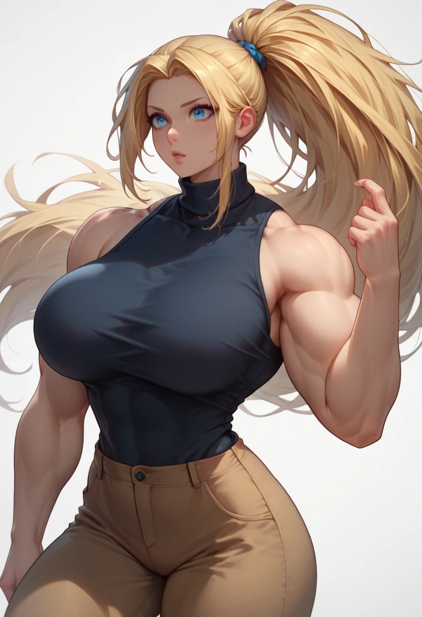 girl huge muscles ???????????? muscular toned body pale skin silvery blonde long hair yellow eyes hair between eyes