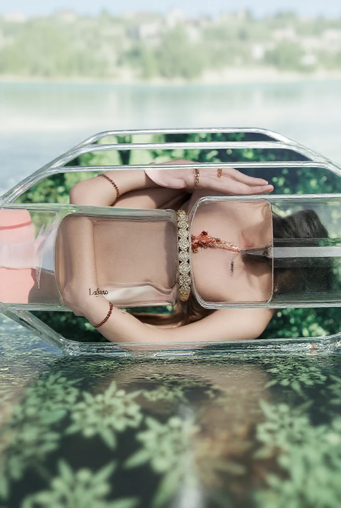 (masterpiece:1.3),(best quality:1.2),8k,absurdres,unity 8k wallpapper,(extremely detailed:1.3),highestres,
1girl,(floating:1.3),standing,in_ice_cube,looking at viewer,table,(on table:1.2),mint,half green lemon,miniature,tilt shift, barefoot, <lora:in_ice_cube-10:0.9> ,full body, closed eyes,(ice cube), (blur:1.2),(translucent:1.2),bubbles in ice,refraction,