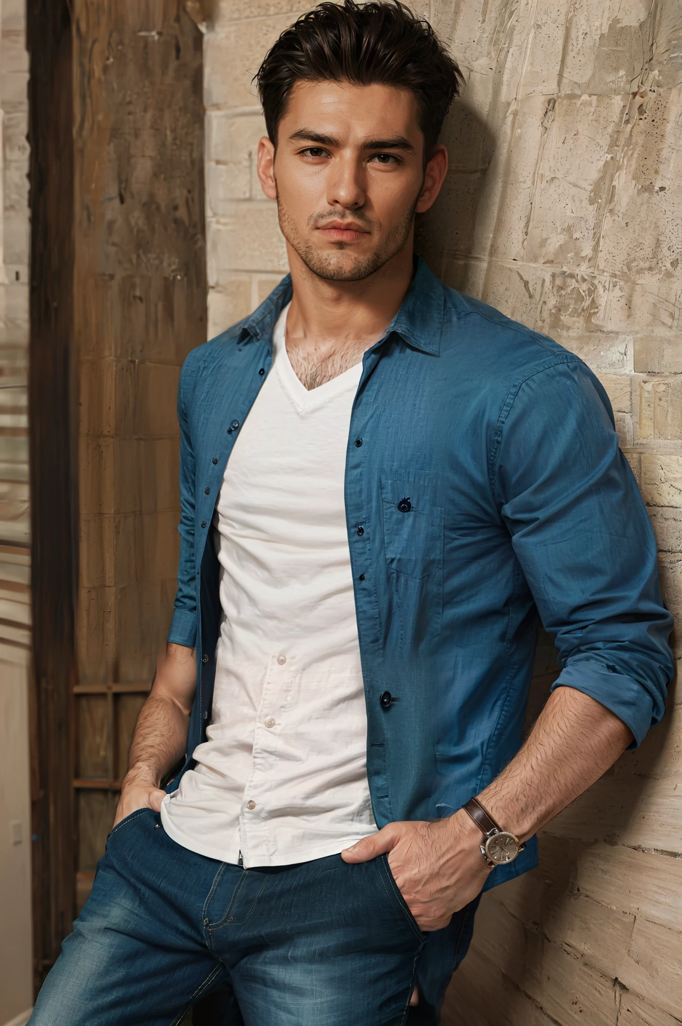 Realistic amateur photo posted to facebook , handsome men ,clothes