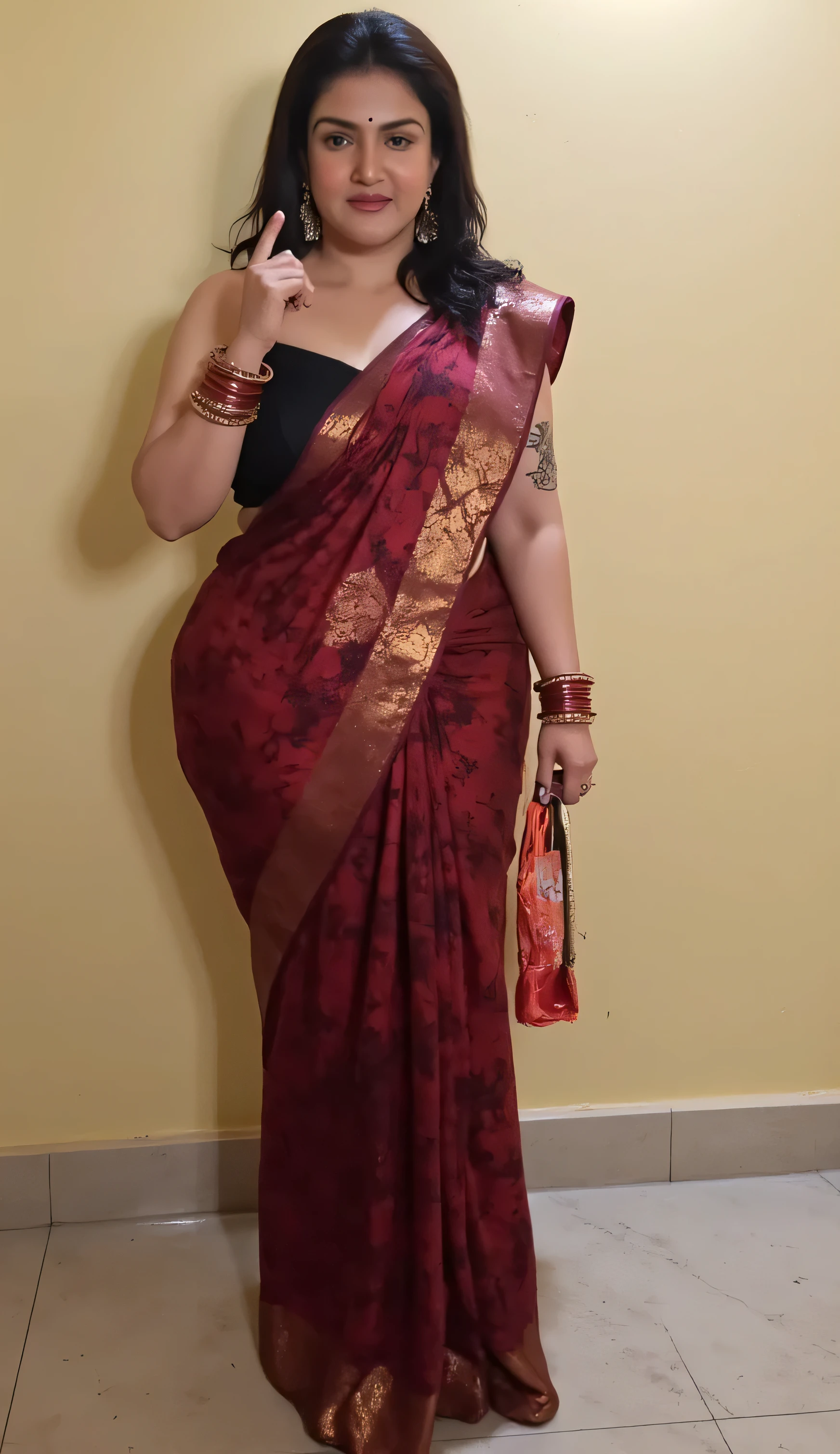 INDIAN MARRIED DESI BHABHI BRIDE , WET , BBW Full wet body picture , wet BBW Fat ass curvy milf woman IS LIFTING HER wet SAREE UP and showing her big curvy big ass in Tiny Black Thong Panty and sexy sleeveless White blouse in many red bangles , earings , lipstick , wet slutty body , sexy ,, WET body , wet hair