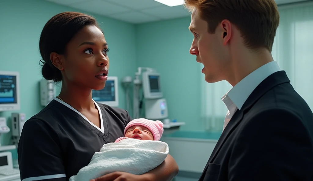 Photorealistic hospital room scene with a young Black woman nurse or ...