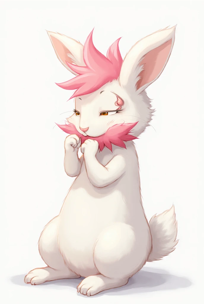 Draw in anime art style , male rabbit with spiky pink hairs and slight ...