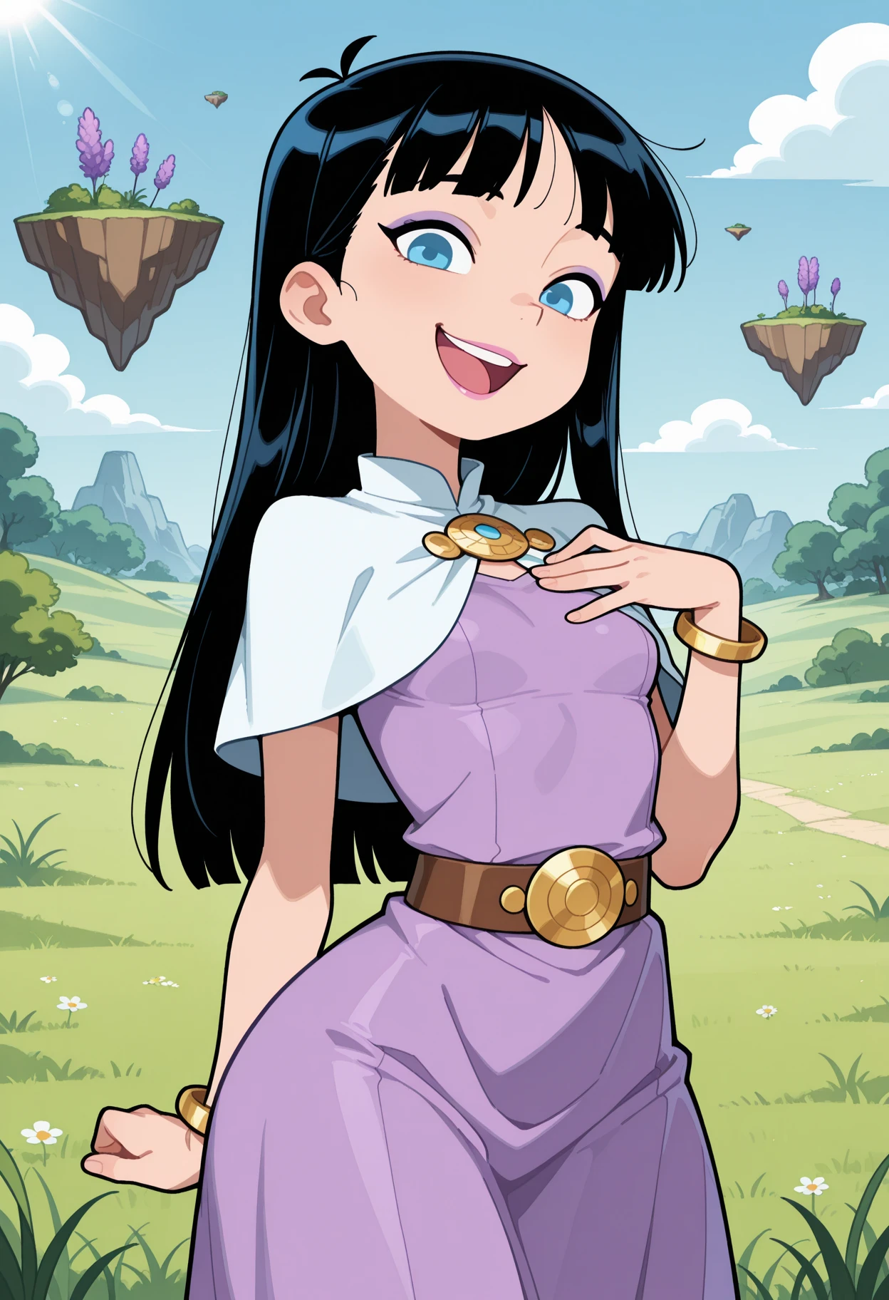 Phantom girl, solo, girl1, long black hair, , grey eyes, smile, grey lips, white cape, best quality, masterpiece, forest 