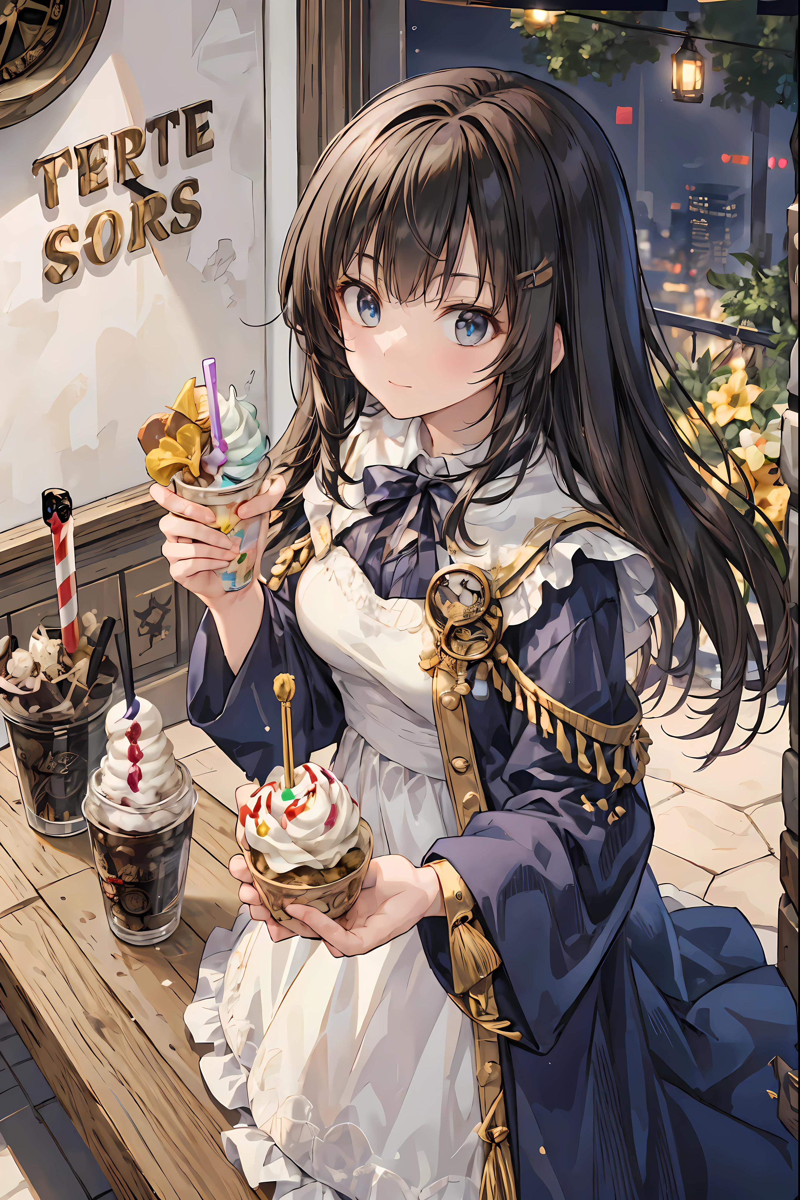 ((((soft serve)))),high school girl, blazer,Veil in the hair,((Fine Dining Shop)),fortune telling after eating, Fortune Teller,(( Fortune Tellerの神秘的な衣装)),((from above:1.2)),high-end restaurant,Late Night,High Quality,4K resolution,HD,extreme detail depiction,Realistic,Textures Like the Picture,studio lighting,Natural Bokeh ,dramatic lighting,mysterious atmosphere,Occult,secret fortune-telling,astrology,Fortune telling ceremony, Fortune Tellerの結晶玉,Fortune telling accessories,Night view,All,neon sign,high-density colors,bright colors,beautiful eyes,A delicate smile,Textured Skin,masterpiece,Kilo,best quality,gentle and beautiful woman,