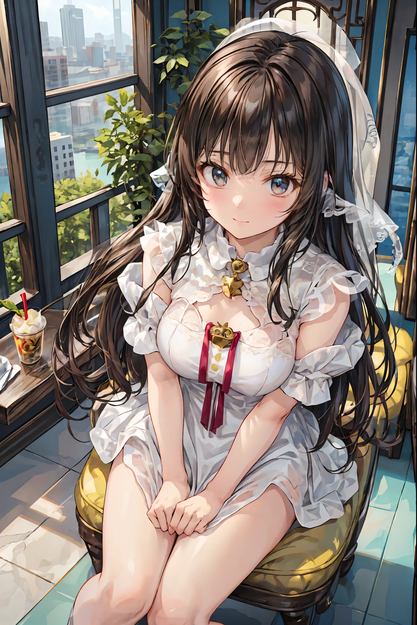 ((((soft serve)))),high school girl, blazer,Veil in the hair,((Fine Dining Shop)),fortune telling after eating, Fortune Teller,(( Fortune Tellerの神秘的な衣装)),((from above:1.2)),(((high-end restaurant))),Late Night,High Quality,4K resolution,HD,extreme detail depiction,Realistic,Textures Like the Picture,studio lighting,Natural Bokeh ,dramatic lighting,mysterious atmosphere,Occult,secret fortune-telling,astrology,Fortune telling ceremony, Fortune Tellerの結晶玉,Fortune telling accessories,Night view,All,neon sign,high-density colors,bright colors,beautiful eyes,A delicate smile,Textured Skin,masterpiece,Kilo,best quality,gentle and beautiful woman,