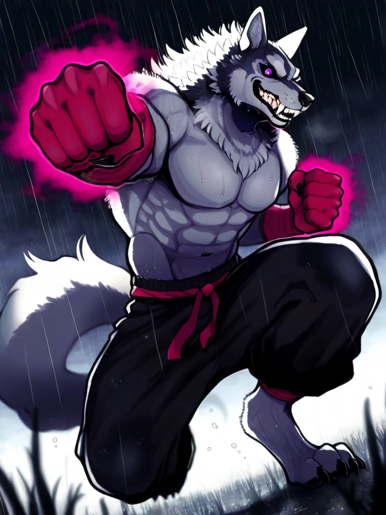 Furries，husky，solo，，SIMPLE BACKGROUND，buff
Detailed Eye，super meticulous，Fine fur texture，CG。。
，red pupils，tentaculata