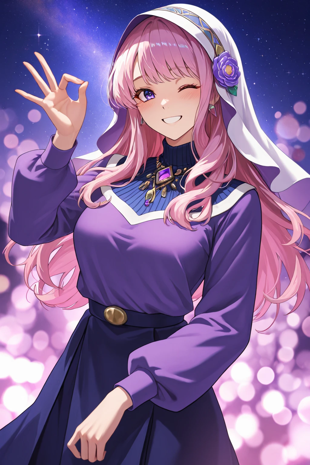 32K，超High resolution，超Highest quality，masterpiece，Hyperrealistic，〜20-year-old female，Full body photo，Full body angle，Whole Body Ezbian，Surreal，Very detailed:1.3，Ultra-realistic:3.0，masterpiece,Detailed eyes,Detailed skin,Detailed face,Shiny skin,Detailed Hair,White skin,Perfect lighting,Glossy Lips,wallpaper,京都animeーション, animeカラーリング  ，Produced by Sunrise，BANDAI NAMCO，Klein Lake,Gundam SEED，In 2011〜2024 Era \(style\),((Lacus Clyne))，masterpiece, Highest quality, High resolution, anime, Lacus 1, One person, alone, Pink Hair, Straight hair, hair ornaments, White sleeves, blue eyes,(( Yukata，，Yukata))， Very long hair,  shoulders, Large , smile, ((Gundam SEED)), In the water lake,retro artstyle,Starry Skyの下，A sky full of fireworks，Great quality, Unbelievably absurd, Very detailed, 2.5D, delicate and dynamic, church, Brightly colored stained glass, Small faint lights and flying fireflies, night, Starry Sky, milky way, nebula, shooting star, Flowers, bird, Wind and Moon, Very delicate  expressions, Delicate eye depiction, Upper body close-up, , Only  women, Healthy body shape, Large, firm, swaying , Colorful Tiaras, Extra long cape from head