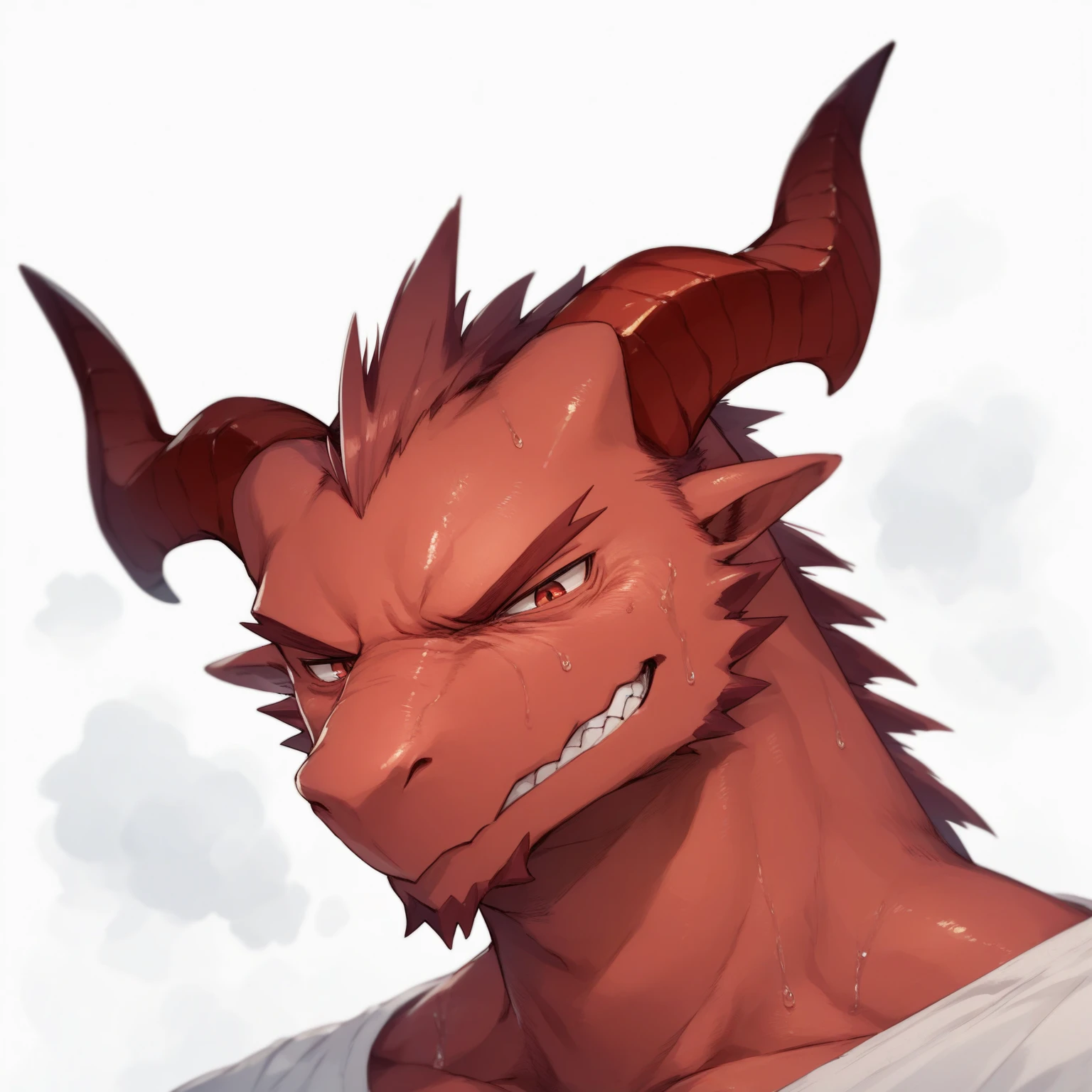 (Furry version)red dragon man,male, mouth holding a thin wooden toothpick.Face photo (Face to background ratio 5:1),HD version .