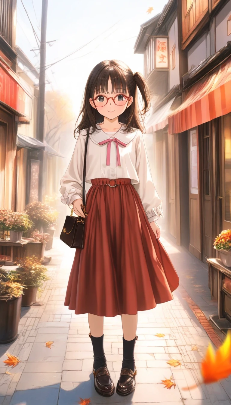 Anime - A woman wearing a brown dress and glasses takes a photo, small curvy , a hyperrealistic schoolgirl, a hyperrealistic schoolgirl,  in dress, Cute anime waifu in a nice dress, Smooth Anime CG Art, anime highly detailed,  Anime Girl, with glasses, photorealistic anime girl render, Detailed Digital Anime Art