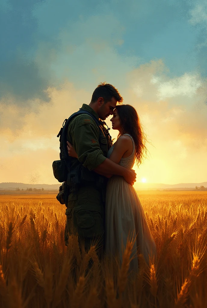 Front view, 1941 years, June, WW 2, looking face to face, ( Germany 1 boy and  Germany 1 girl is existence), be drafted into the army, (couple is love), standing, ((couple is hug, face to face)), girl is crying tear drop, The setting is a rural village during a festival, with people engaging in traditional activities and celebrating their heritage, sunset,  (foreshortening, highness, forehead-to-forehead, Canon, textured skin, 8K, anatomically correct, super detail, high details