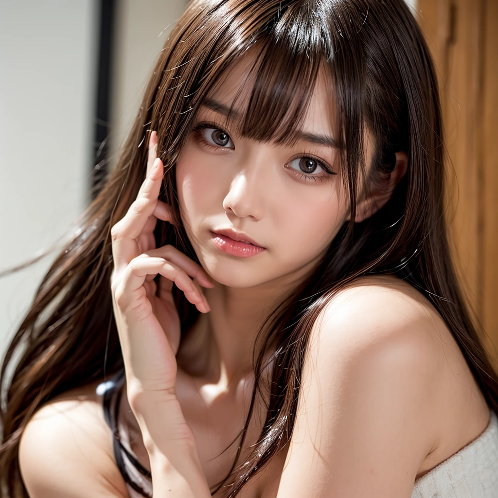 , (1girl in), (Solo:1.5), Official art, Raw photo, Photorealistic, unbelievable Ridiculous,masutepiece, Best Quality, 8K, hight resolution, extremely detailed girl, extremely detailed beautiful face, Beautiful skin, ideal ratio body proportions, (girl in a sexy outfit encouraging investment in a red bank:1.2), (cowboy shot), from side, (lying), face focus, looking at viewer, revealing clothes, cleavage,  jewelry, necklace, (smile), black hair, chromatic abberation, Sharp Focus, face lights,white background, simple background,