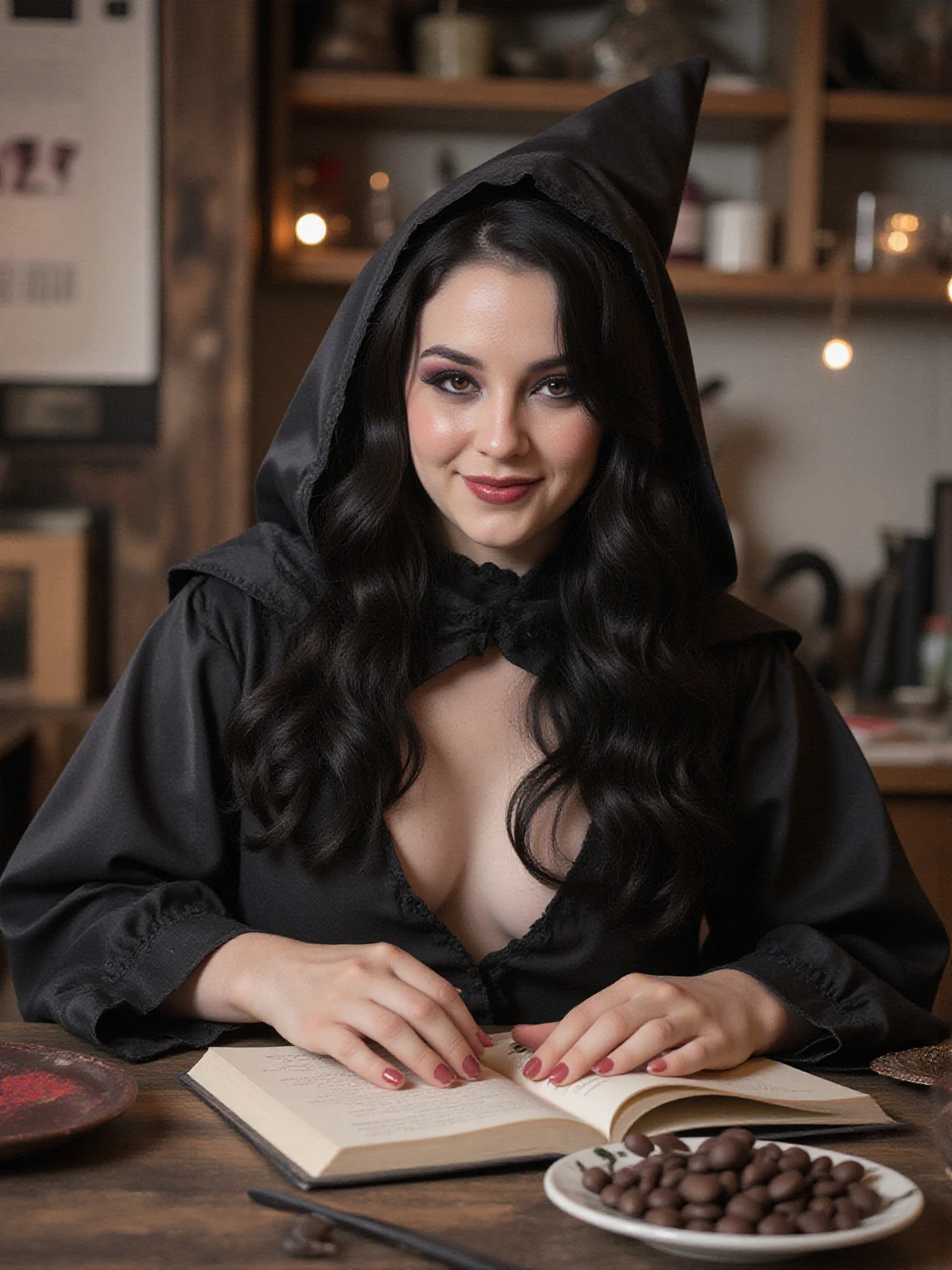 old witch ????? from below, holding middle finger up