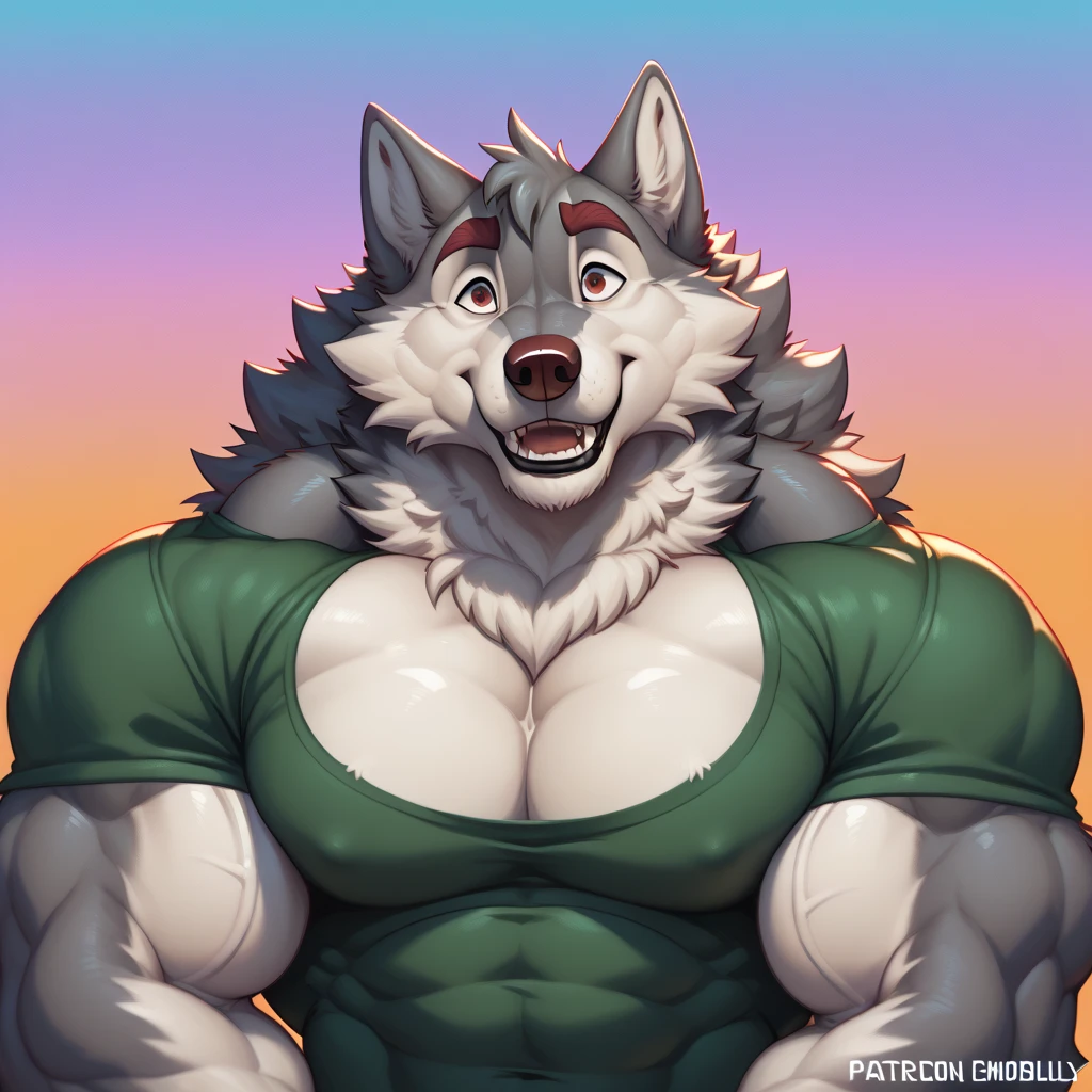 ((best quality)), (ultra-detailed), ((extremely detailed)), (beautiful), 8k, by goonie-san, by Glitter Trap Boy, looking at viewer, (((from front position))), (front view), cropped torso, 20 years old, male, ((muscular)), muscular male, bara, pectorals, large pectorals, pectorals, (abs:1.3) thick thighs, thick body, dog, dog boy, dog ears, wolf ears, navel, navel hair, body hair, (bushy body), gray body, gray ears, gemstone earrings, ((body yellow tattoo)), black hair, multicolored body, streaked hair, big eyes, anime eyes, golden eyes, (thick eyelashes:1.5), thick eyebrows, black eyebrows, double eyelid eyes, ((black glove)), male, , , (tareme:1.5), long face, (((teeth))), (hand on hip), forest, ((Raining)), ((mist)), ((cloud)), ((cloudy sky)), Side Light, Hard Light, ((pink shadow)), Hard Shadow,