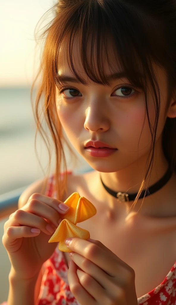 (Best Quality, 8k, 32k, Masterpiece, UHD: 1.2), Cute Japan Woman Photos, Medium Hair, Beautiful Face, (Close-Up: 1.4), POV, (Sandwiching One Banana Between the : 1.5)), Very Large , (Beautiful  Slip: 0.9), Outdoor,